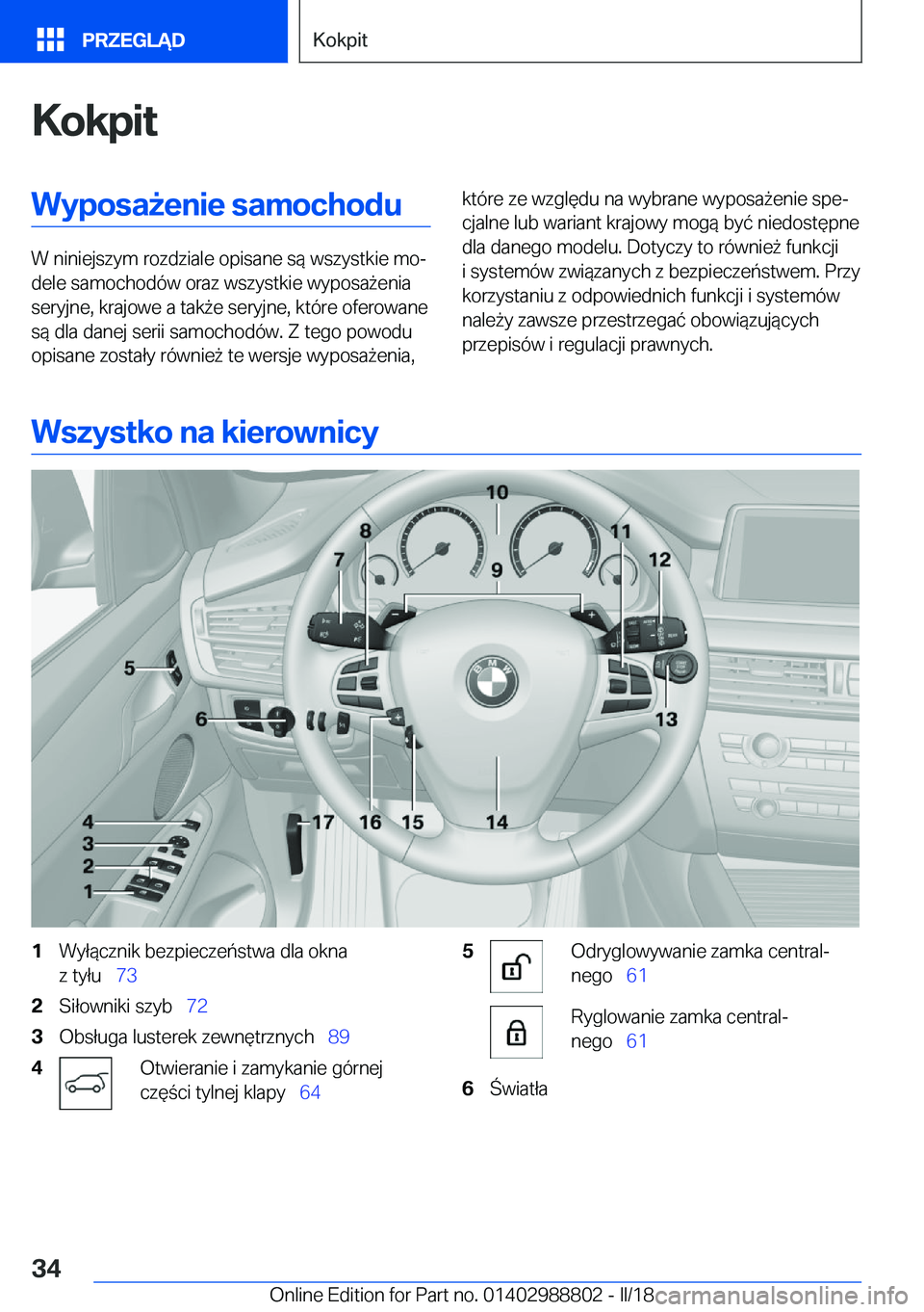 BMW X5 2018  Instrukcja obsługi (in Polish) �K�o�k�p�i�t�W�y�p�o�s�a9�e�n�i�e��s�a�m�o�c�h�o�d�u
�W� �n�i�n�i�e�j�s�z�y�m� �r�o�z�d�z�i�a�l�e� �o�p�i�s�a�n�e� �s�