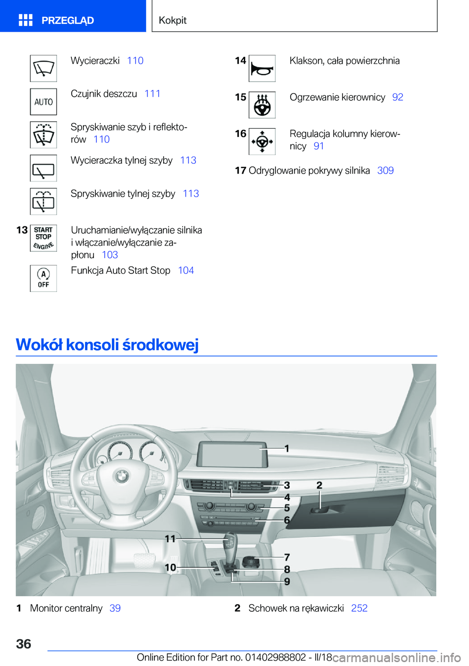 BMW X5 2018  Instrukcja obsługi (in Polish) �W�y�c�i�e�r�a�c�z�k�i\_�1�1�0�C�z�u�j�n�i�k� �d�e�s�z�c�z�u\_ �1�1�1�S�p�r�y�s�k�i�w�a�n�i�e� �s�z�y�b� �i� �r�e�f�l�e�k�t�oj
�r�