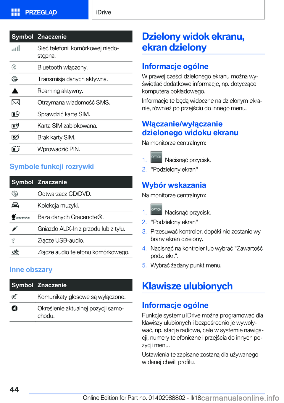 BMW X5 2018  Instrukcja obsługi (in Polish) �S�y�m�b�o�l�Z�n�a�c�z�e�n�i�e� �S�i�e�