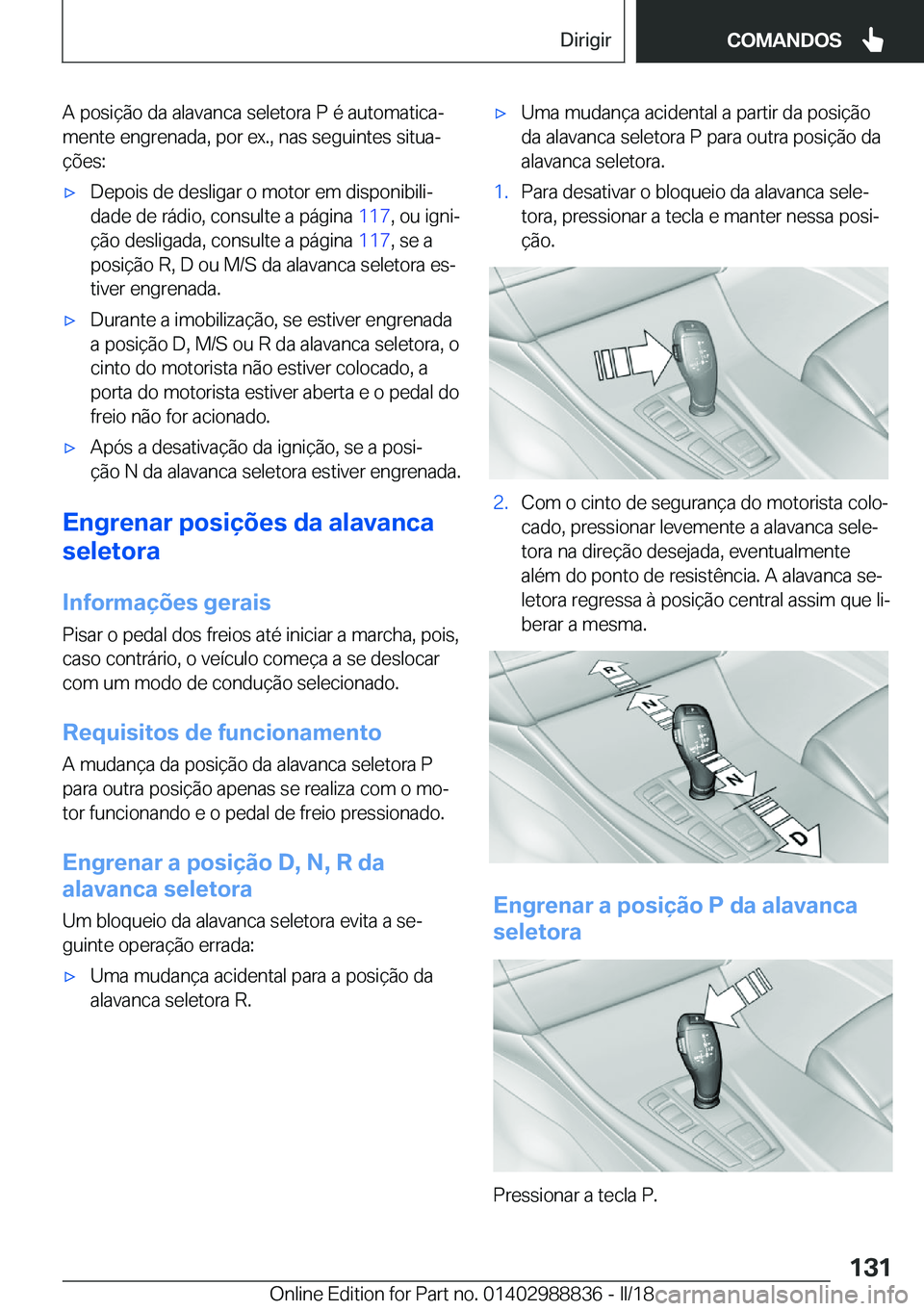 BMW X5 2018  Manual do condutor (in Portuguese) �A� �p�o�s�i�