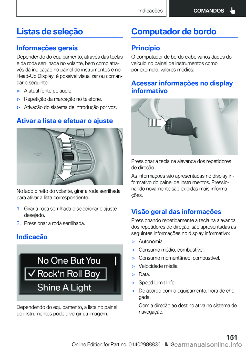 BMW X5 2018  Manual do condutor (in Portuguese) �L�i�s�t�a�s��d�e��s�e�l�e�
