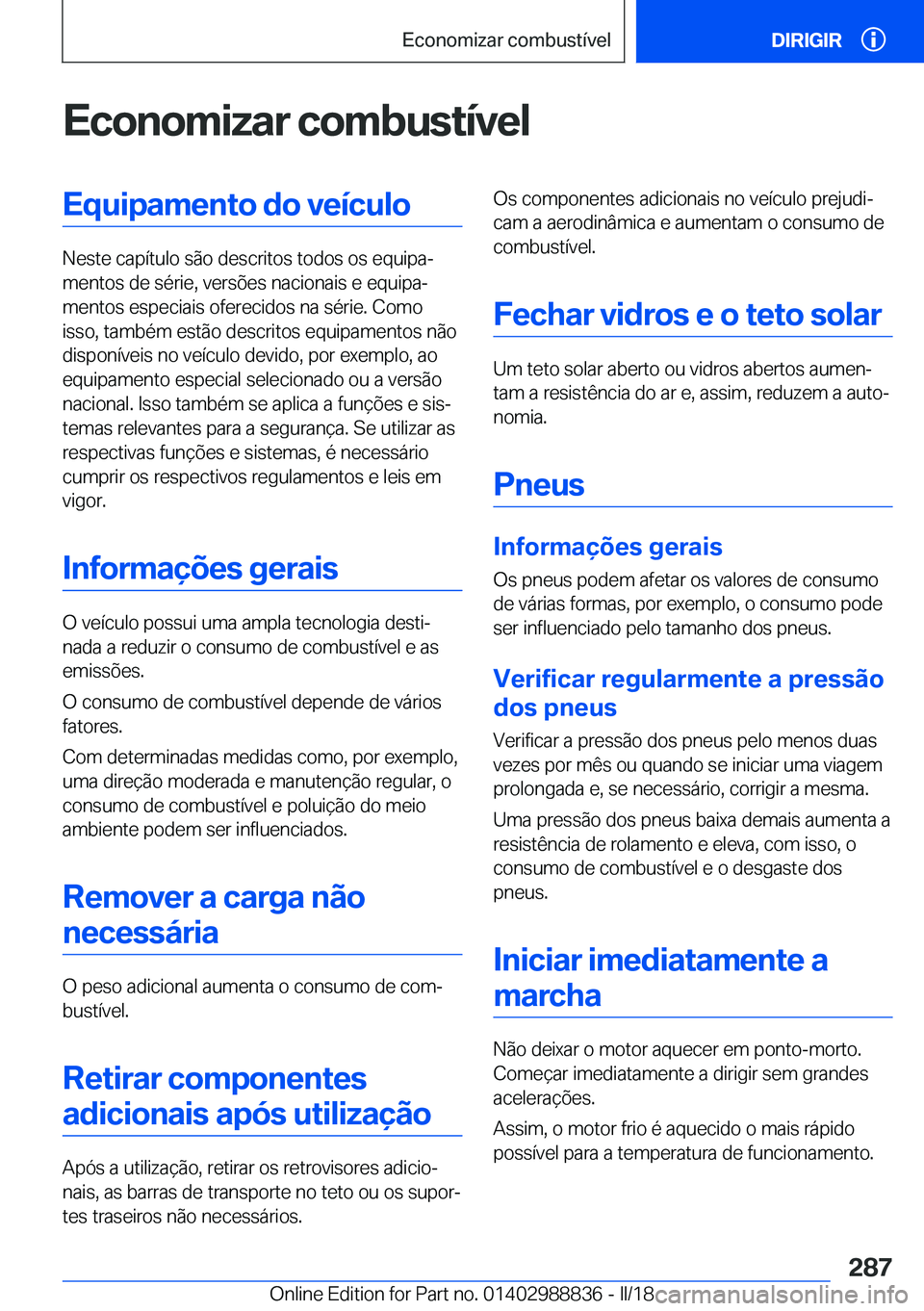BMW X5 2018  Manual do condutor (in Portuguese) �E�c�o�n�o�m�i�z�a�r��c�o�m�b�u�s�t�