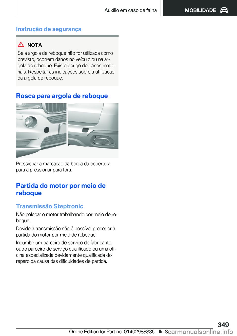 BMW X5 2018  Manual do condutor (in Portuguese) �I�n�s�t�r�u�