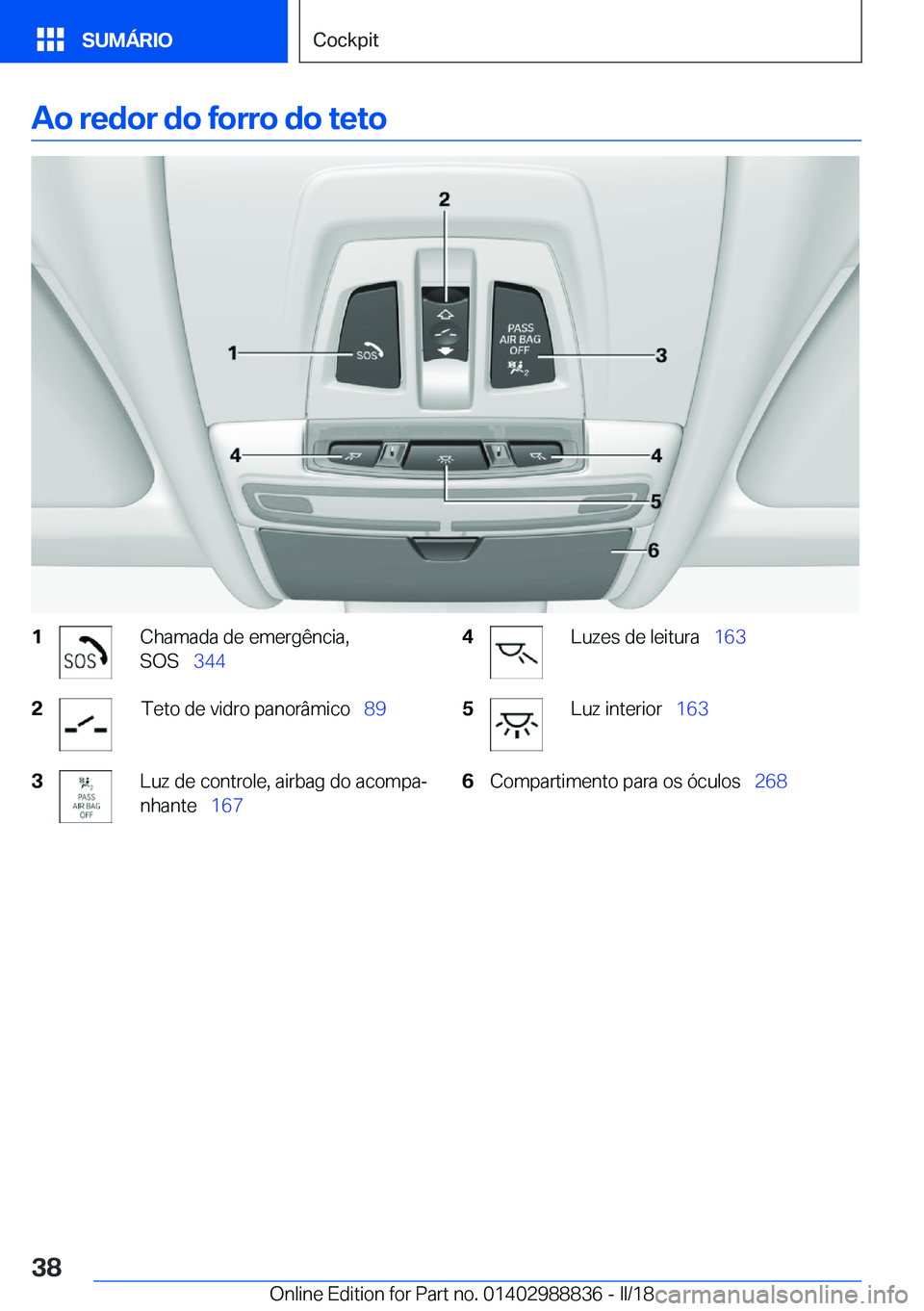 BMW X5 2018  Manual do condutor (in Portuguese) �A�o��r�e�d�o�r��d�o��f�o�r�r�o��d�o��t�e�t�o�1�C�h�a�m�a�d�a� �d�e� �e�m�e�r�g�ê�n�c�i�a�,
�S�O�S\_ �3�4�4�2�T�e�t�o� �d�e� �v�i�d�r�o� �p�a�n�o�r�â�m�i�c�o\_ �8�9�3�L�u�z� �d�e� �c�o�n�t�