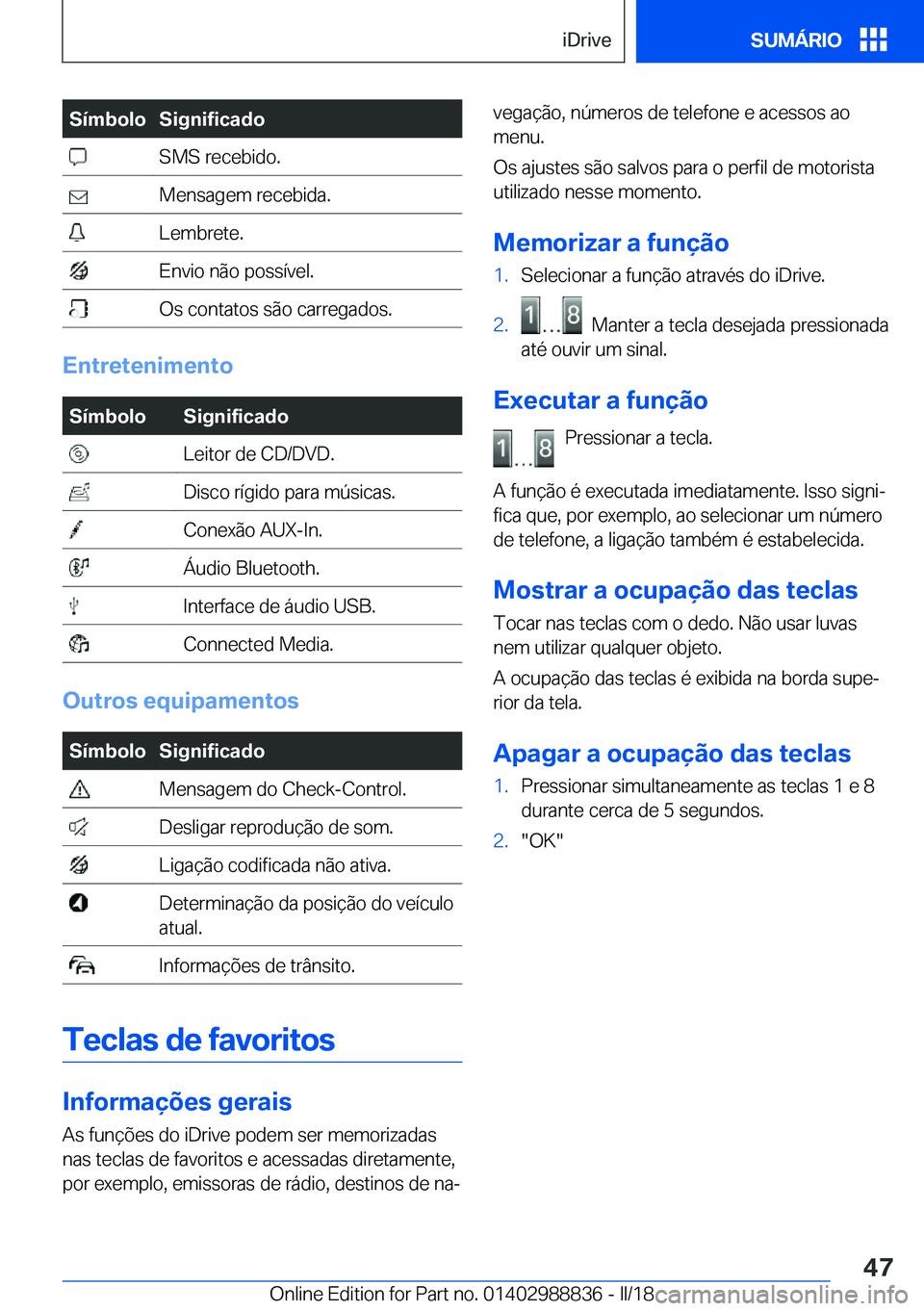 BMW X5 2018  Manual do condutor (in Portuguese) �S�