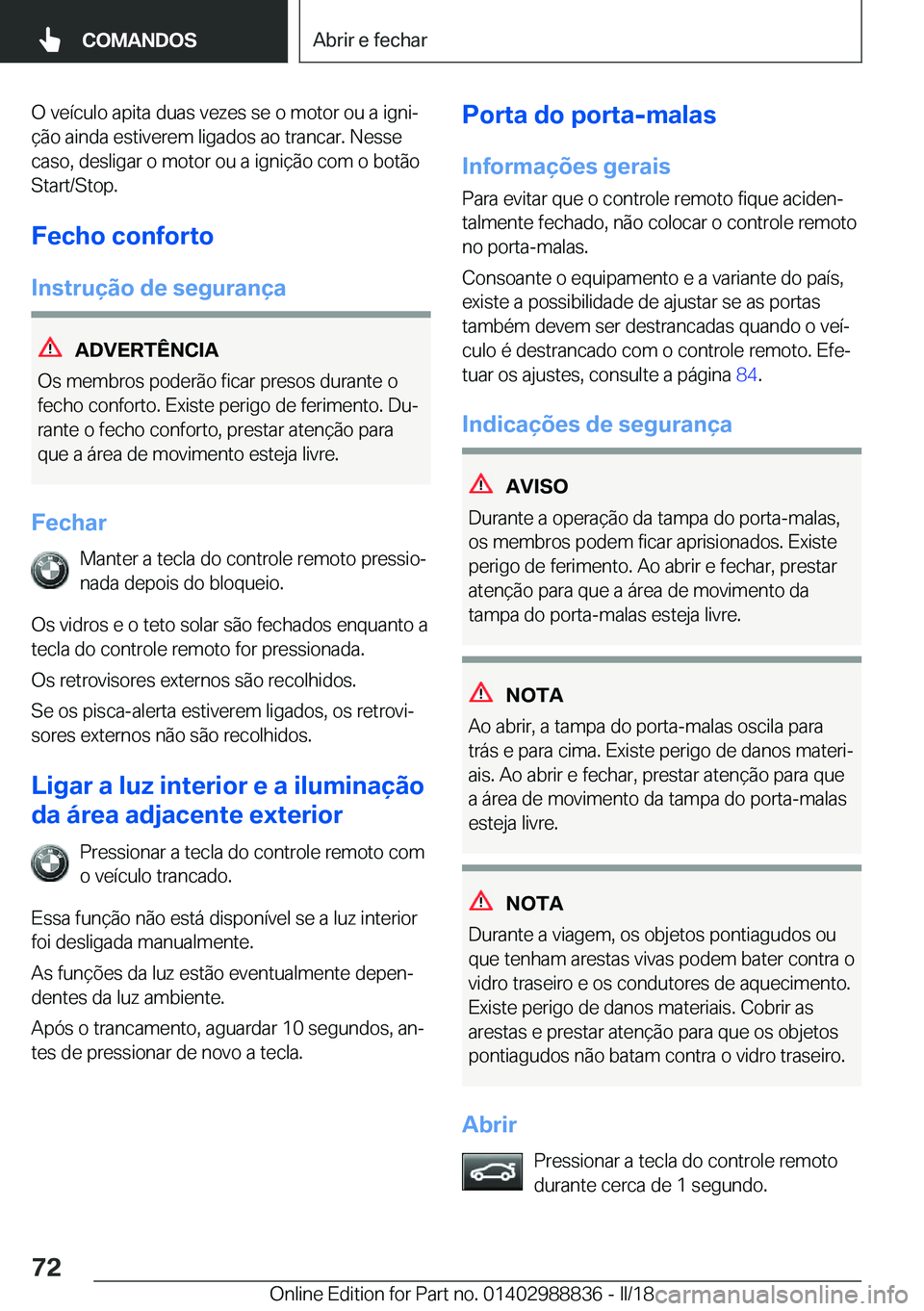 BMW X5 2018  Manual do condutor (in Portuguese) �O� �v�e�