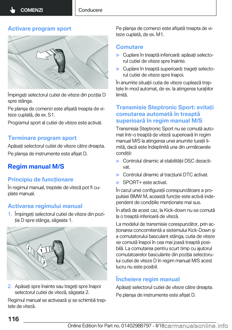 BMW X5 2018  Ghiduri De Utilizare (in Romanian) �A�c�t�i�v�a�r�e��p�r�o�g�r�a�m��s�p�o�r�t
�