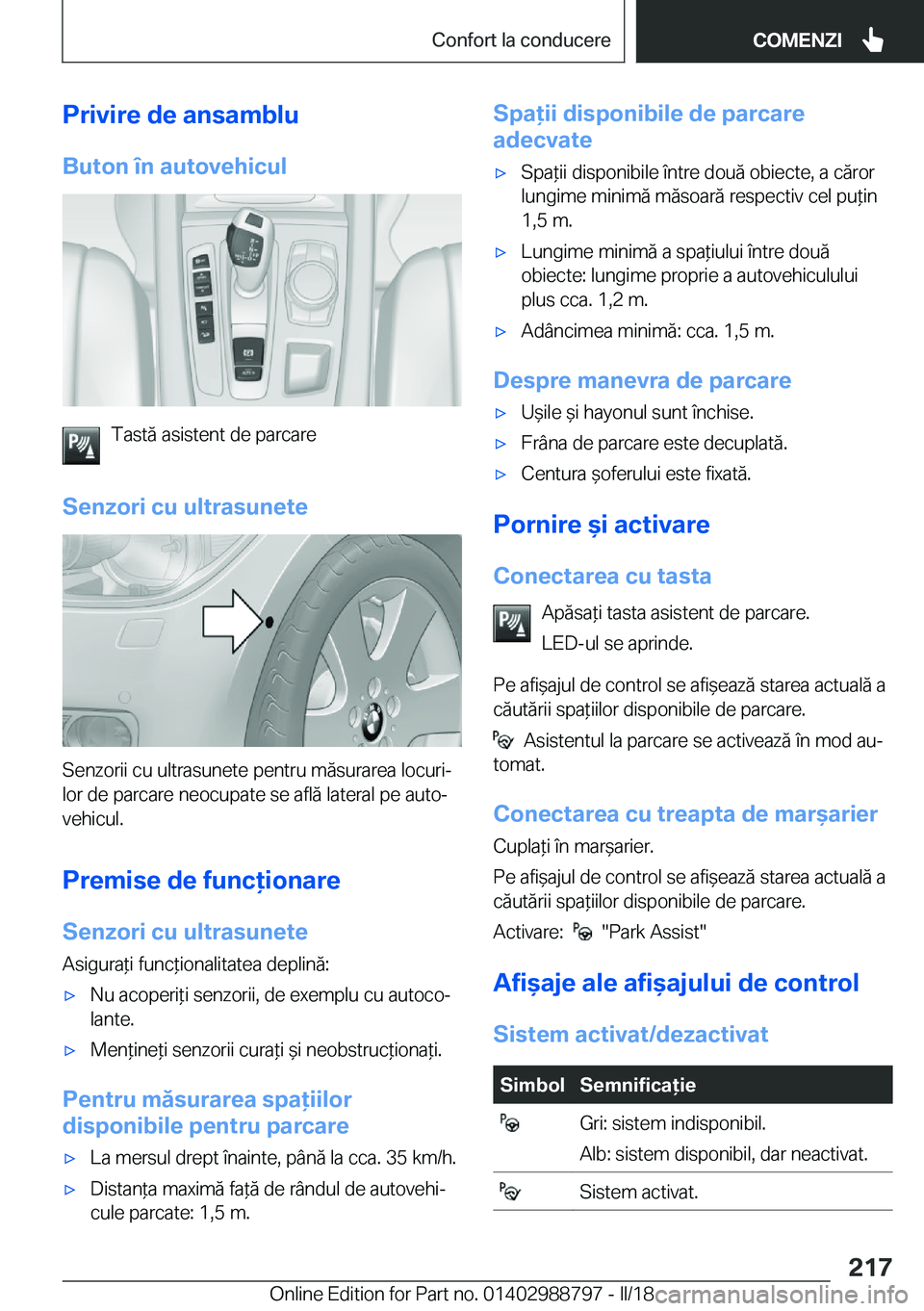 BMW X5 2018  Ghiduri De Utilizare (in Romanian) �P�r�i�v�i�r�e��d�e��a�n�s�a�m�b�l�u
�B�u�t�o�n��