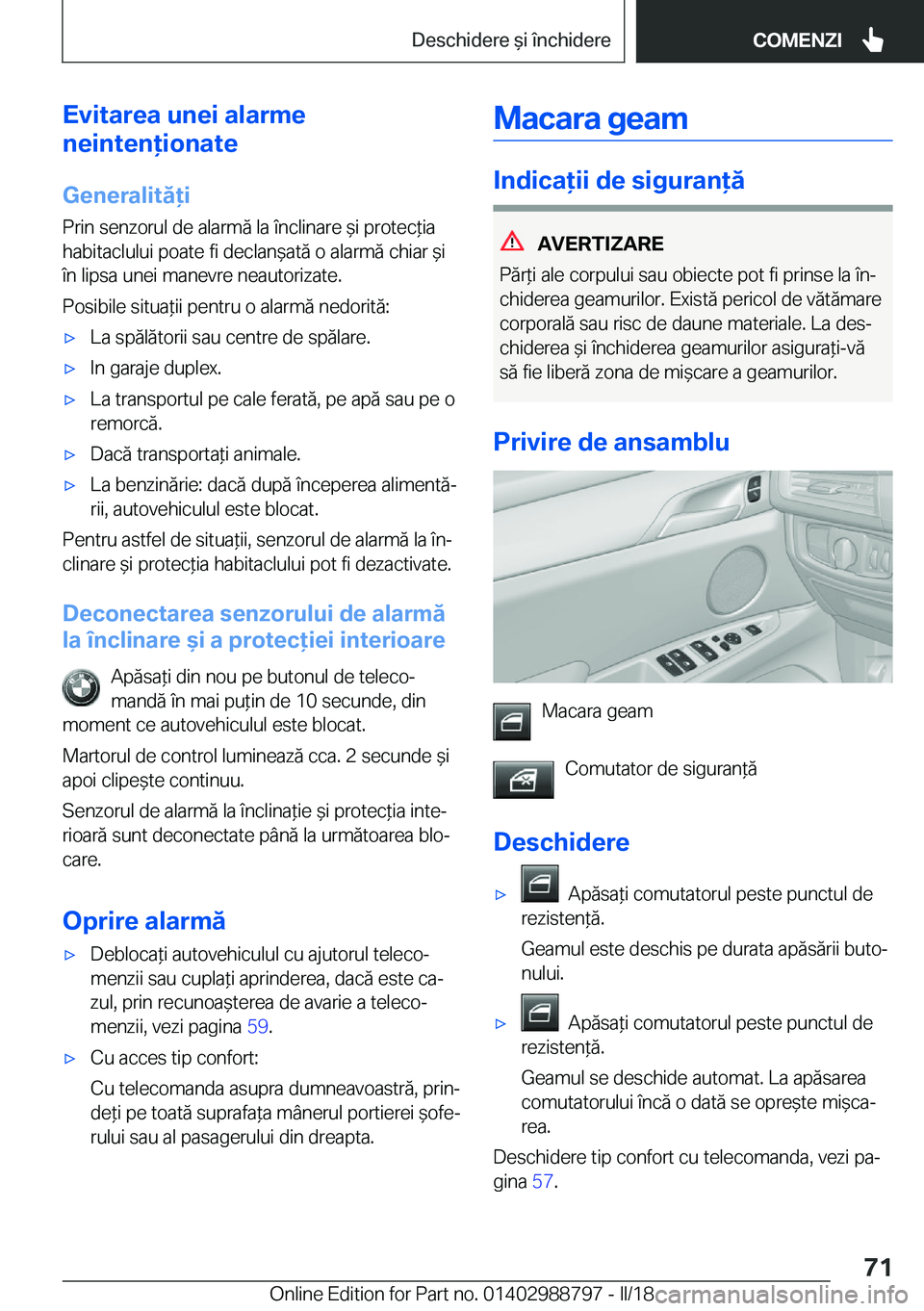 BMW X5 2018  Ghiduri De Utilizare (in Romanian) �E�v�i�t�a�r�e�a��u�n�e�i��a�l�a�r�m�e
�n�e�i�n�t�e�n�i�o�n�a�t�e
�G�e�n�e�r�a�l�i�t�