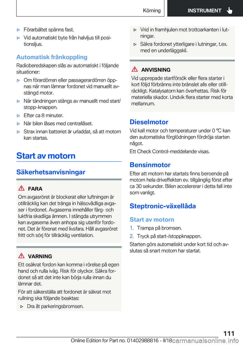 BMW X5 2018  InstruktionsbÖcker (in Swedish) x�F�