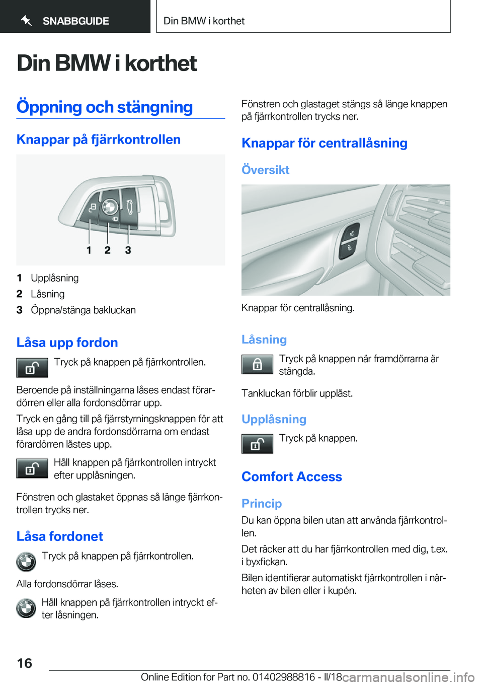 BMW X5 2018  InstruktionsbÖcker (in Swedish) �D�i�n��B�M�W��i��k�o�r�t�h�e�t�