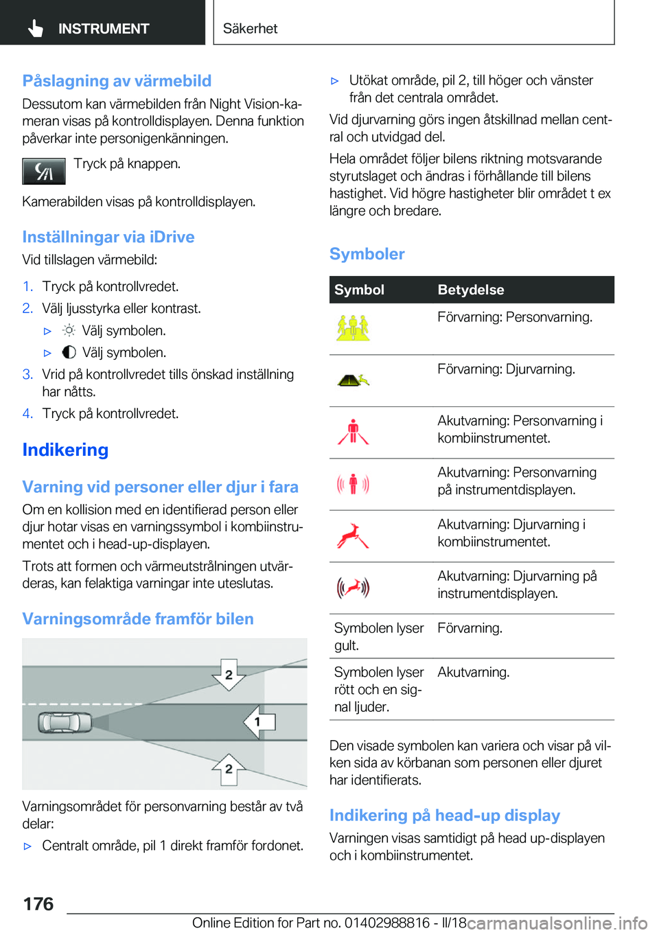 BMW X5 2018  InstruktionsbÖcker (in Swedish) �P�å�s�l�a�g�n�i�n�g��a�v��v�ä�r�m�e�b�i�l�d
�D�e�s�s�u�t�o�m� �k�a�n� �v�ä�r�m�e�b�i�l�d�e�n� �f�r�å�n� �N�i�g�h�t� �V�i�s�i�o�n�-�k�aj
�m�e�r�a�n� �v�i�s�a�s� �p�å� �k�o�n�t�r�o�l�l�d�i�s�p�