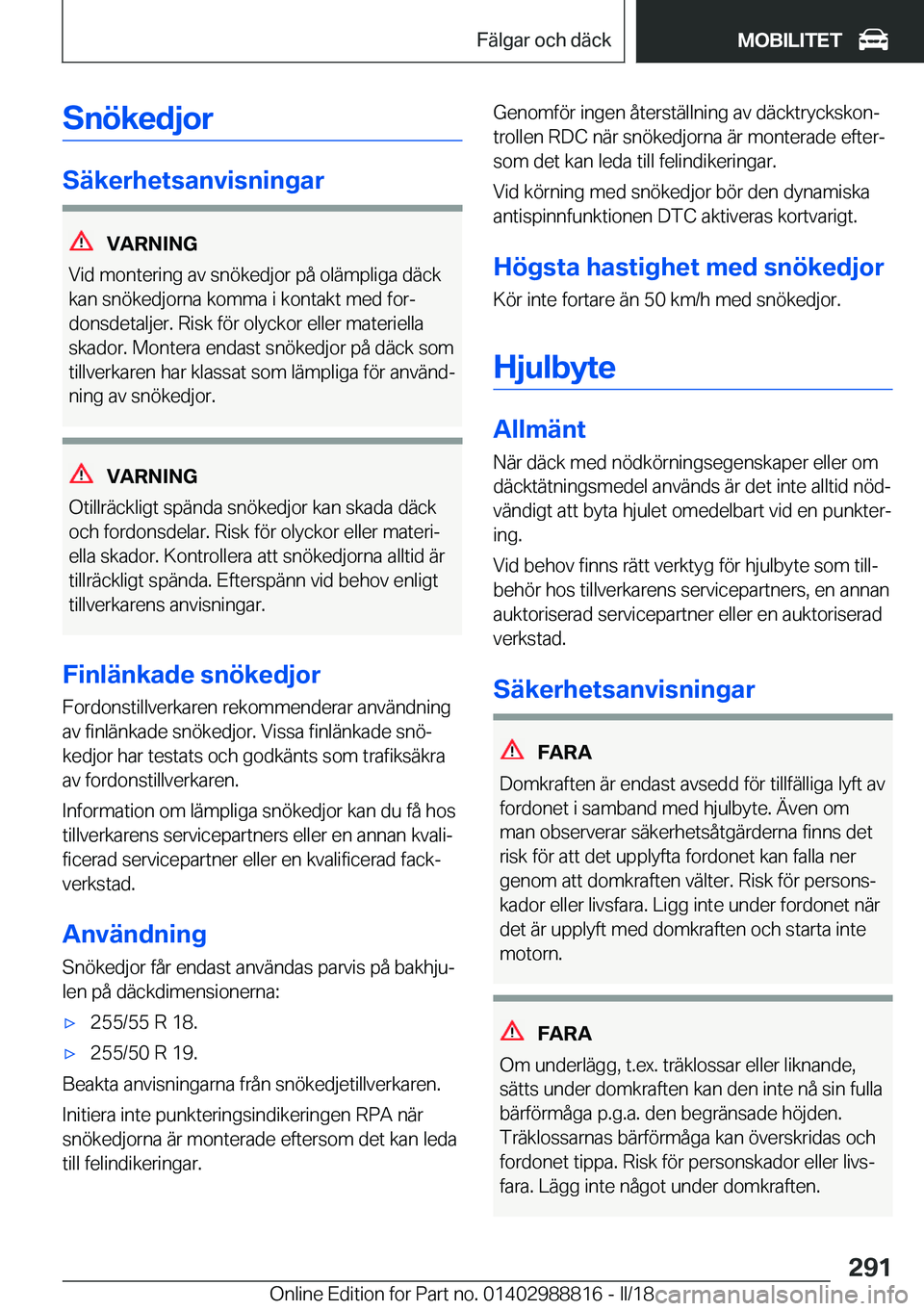 BMW X5 2018  InstruktionsbÖcker (in Swedish) �S�n�