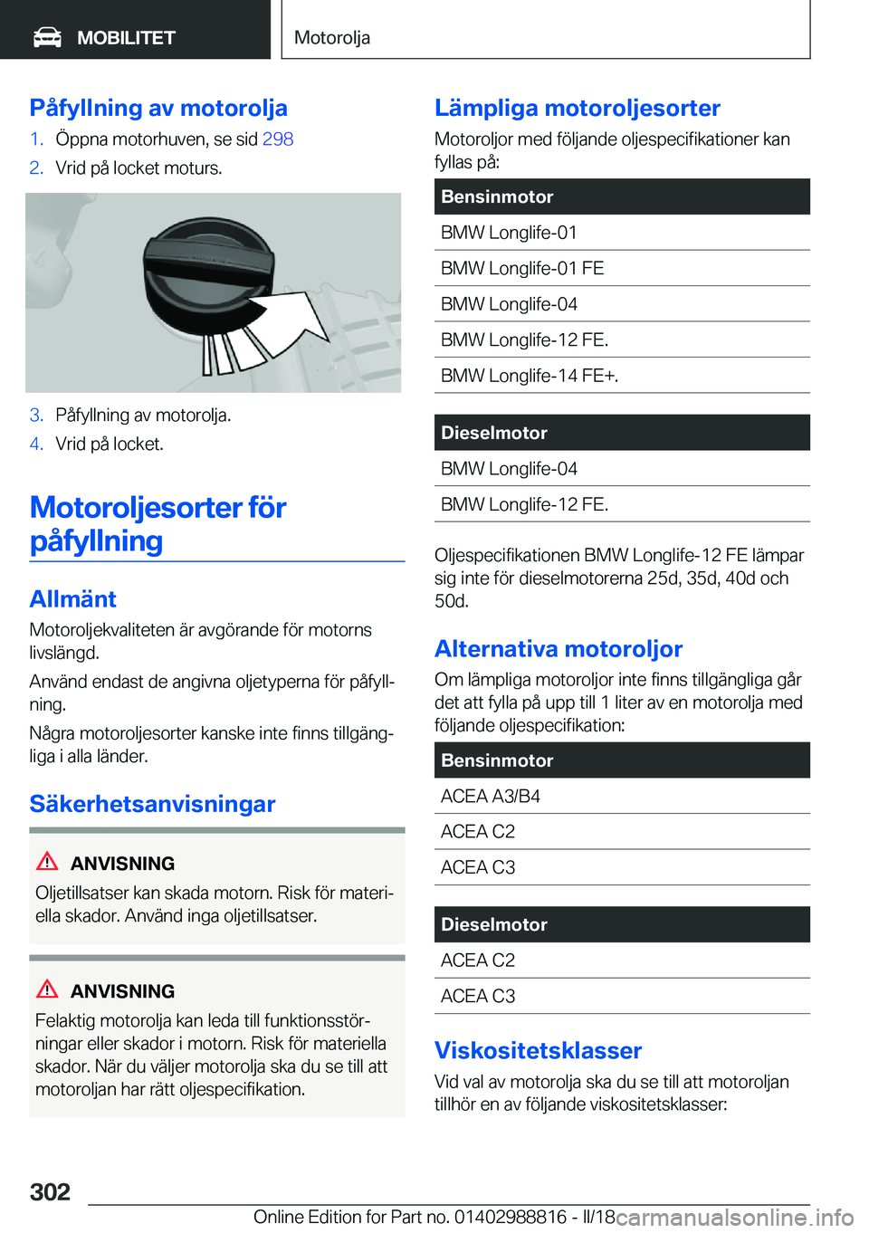 BMW X5 2018  InstruktionsbÖcker (in Swedish) �P�å�f�y�l�l�n�i�n�g��a�v��m�o�t�o�r�o�l�j�a�1�.�
