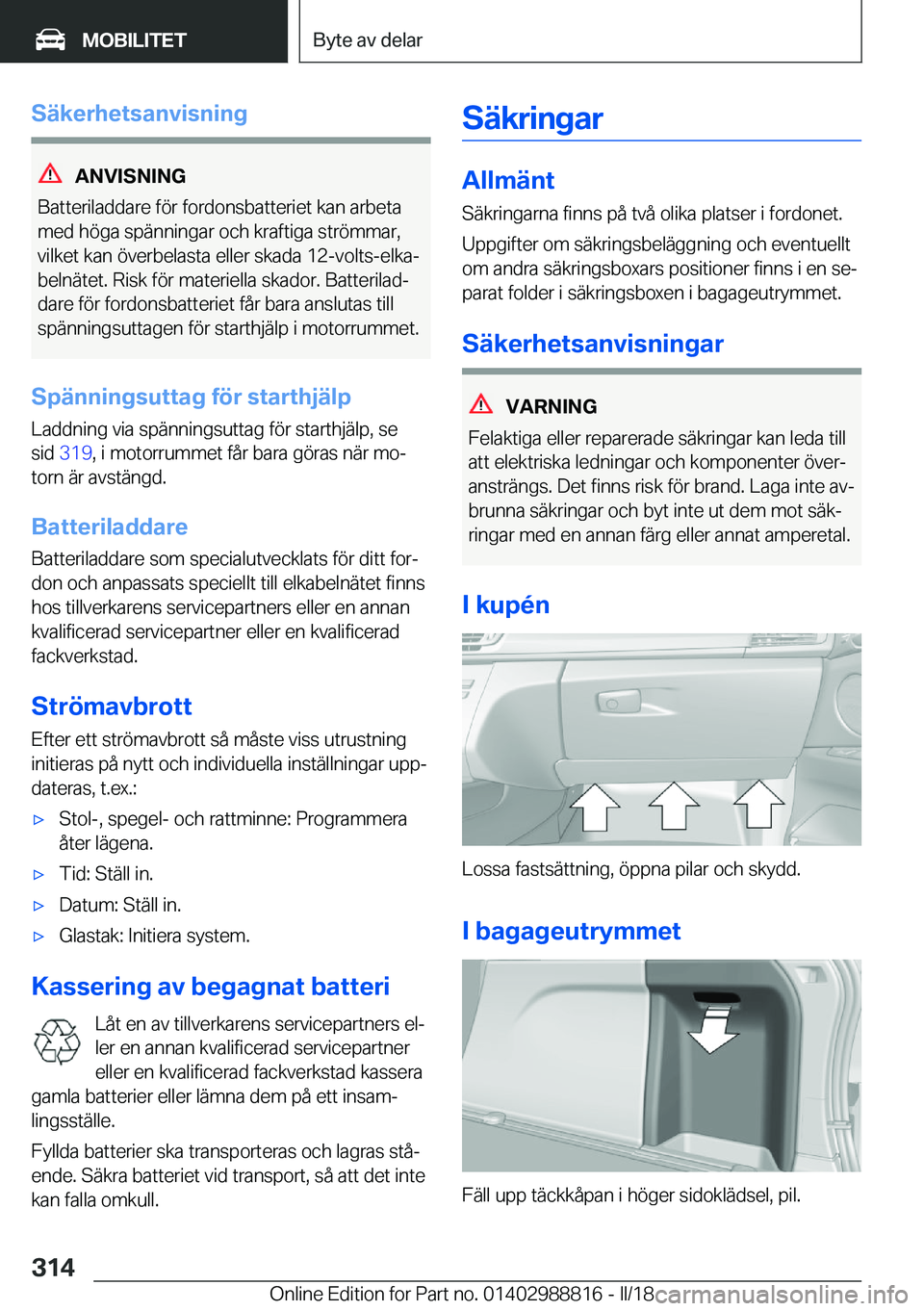 BMW X5 2018  InstruktionsbÖcker (in Swedish) �S�ä�k�e�r�h�e�t�s�a�n�v�i�s�n�i�n�g
�A�N�V�I�S�N�I�N�G
�B�a�t�t�e�r�i�l�a�d�d�a�r�e� �f�