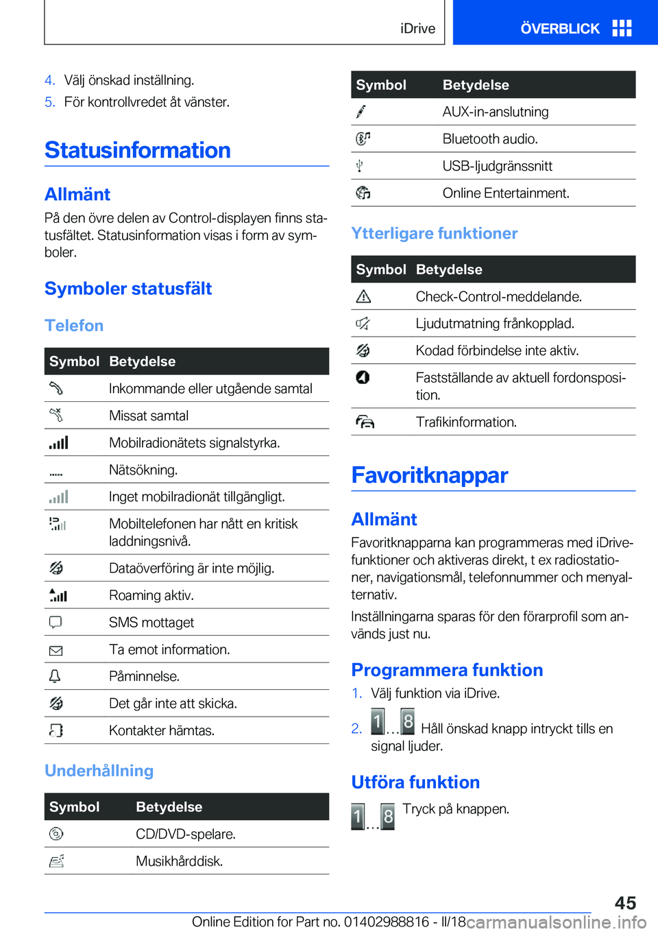 BMW X5 2018  InstruktionsbÖcker (in Swedish) �4�.�V�ä�l�j� �