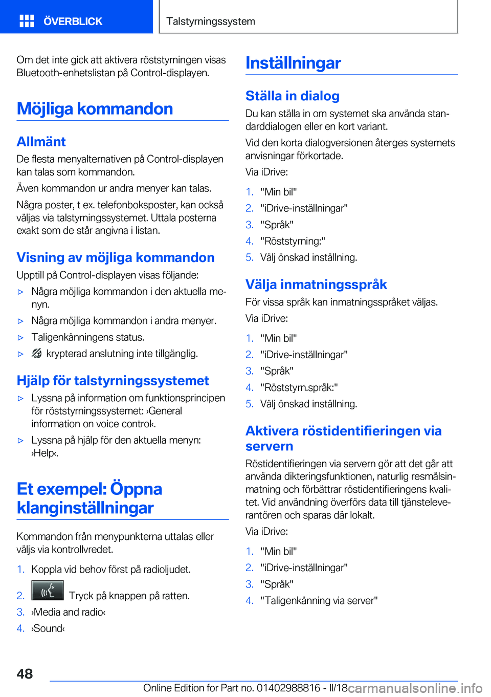 BMW X5 2018  InstruktionsbÖcker (in Swedish) �O�m� �d�e�t� �i�n�t�e� �g�i�c�k� �a�t�t� �a�k�t�i�v�e�r�a� �r�