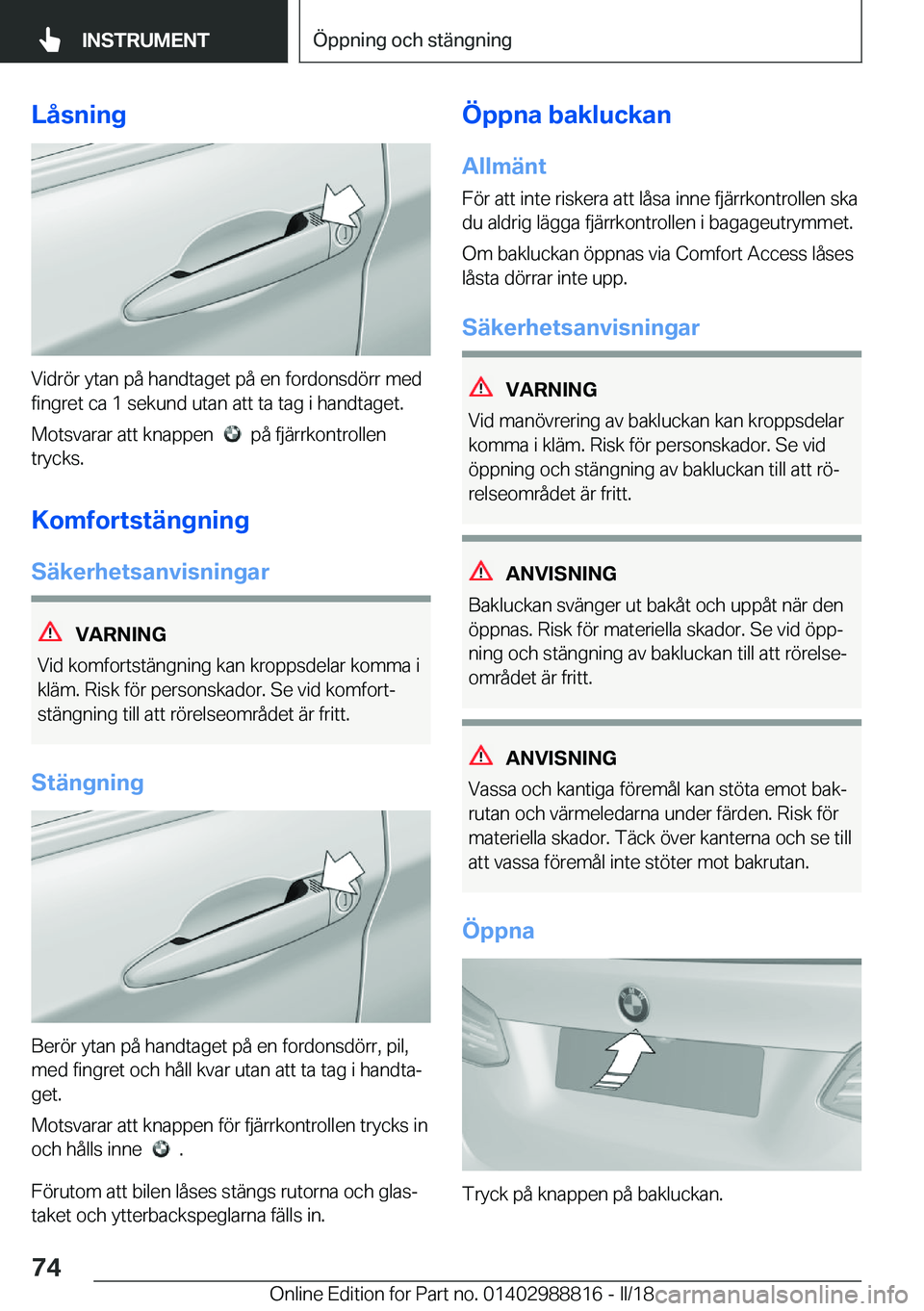 BMW X5 2018  InstruktionsbÖcker (in Swedish) �L�å�s�n�i�n�g
�V�i�d�r�