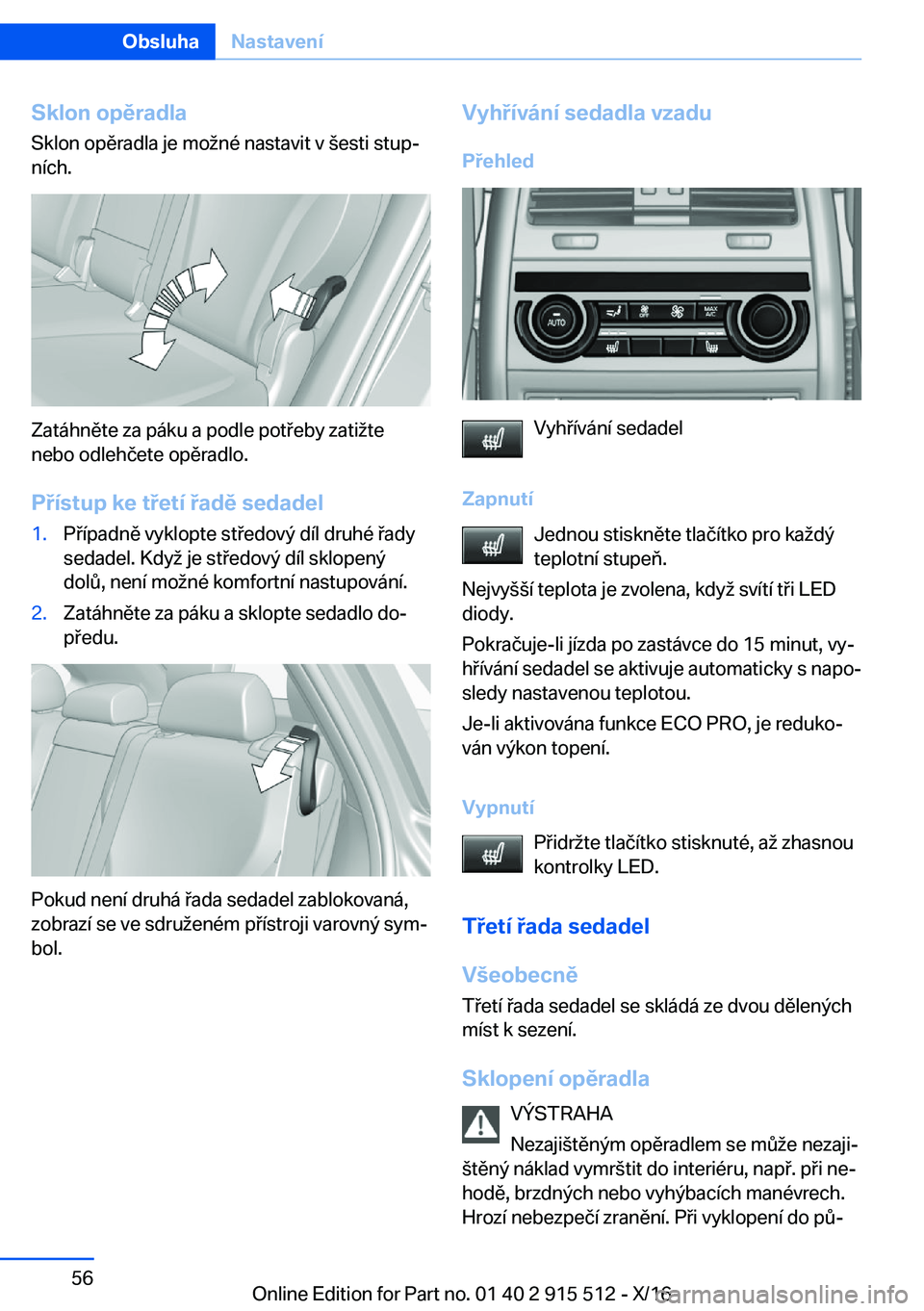 BMW X5 2017  Návod na použití (in Czech) �S�k�l�o�n��o�p�