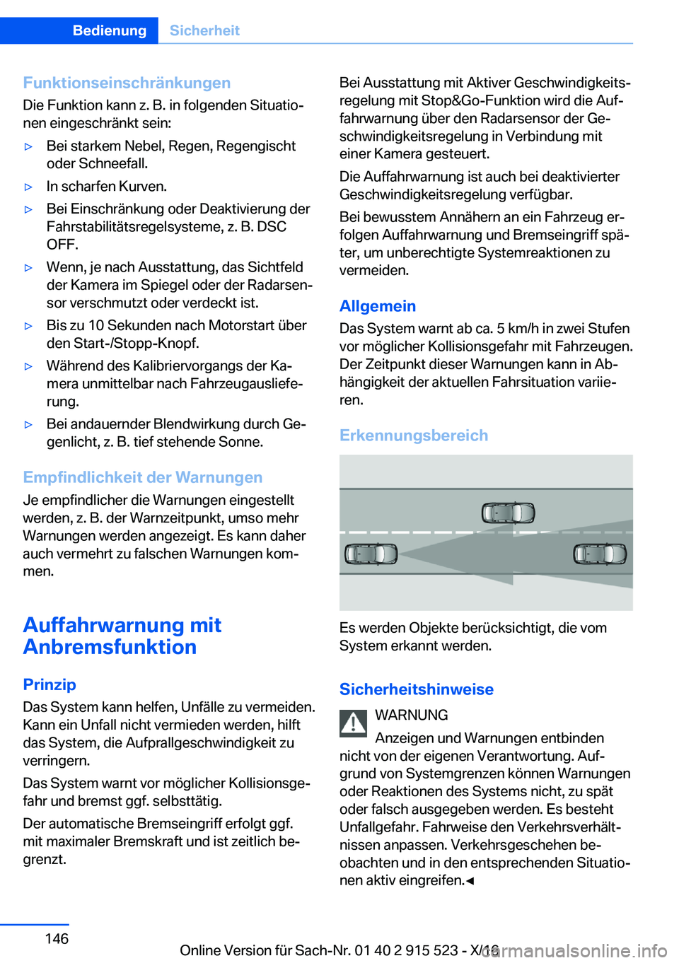 BMW X5 2017  Betriebsanleitungen (in German) �F�u�n�k�t�i�o�n�s�e�i�n�s�c�h�r�