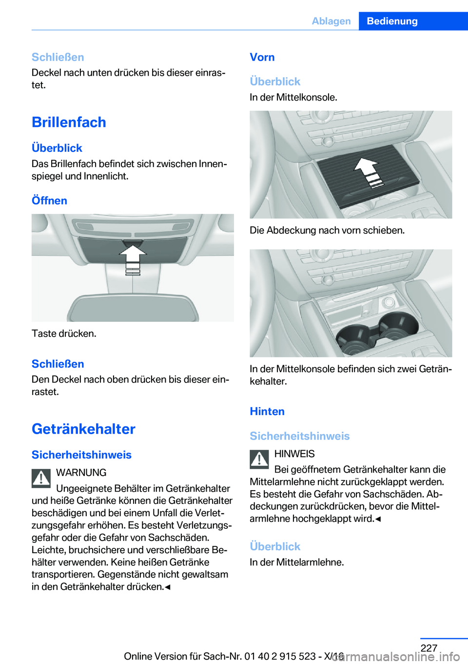BMW X5 2017  Betriebsanleitungen (in German) �S�c�h�l�i�e�