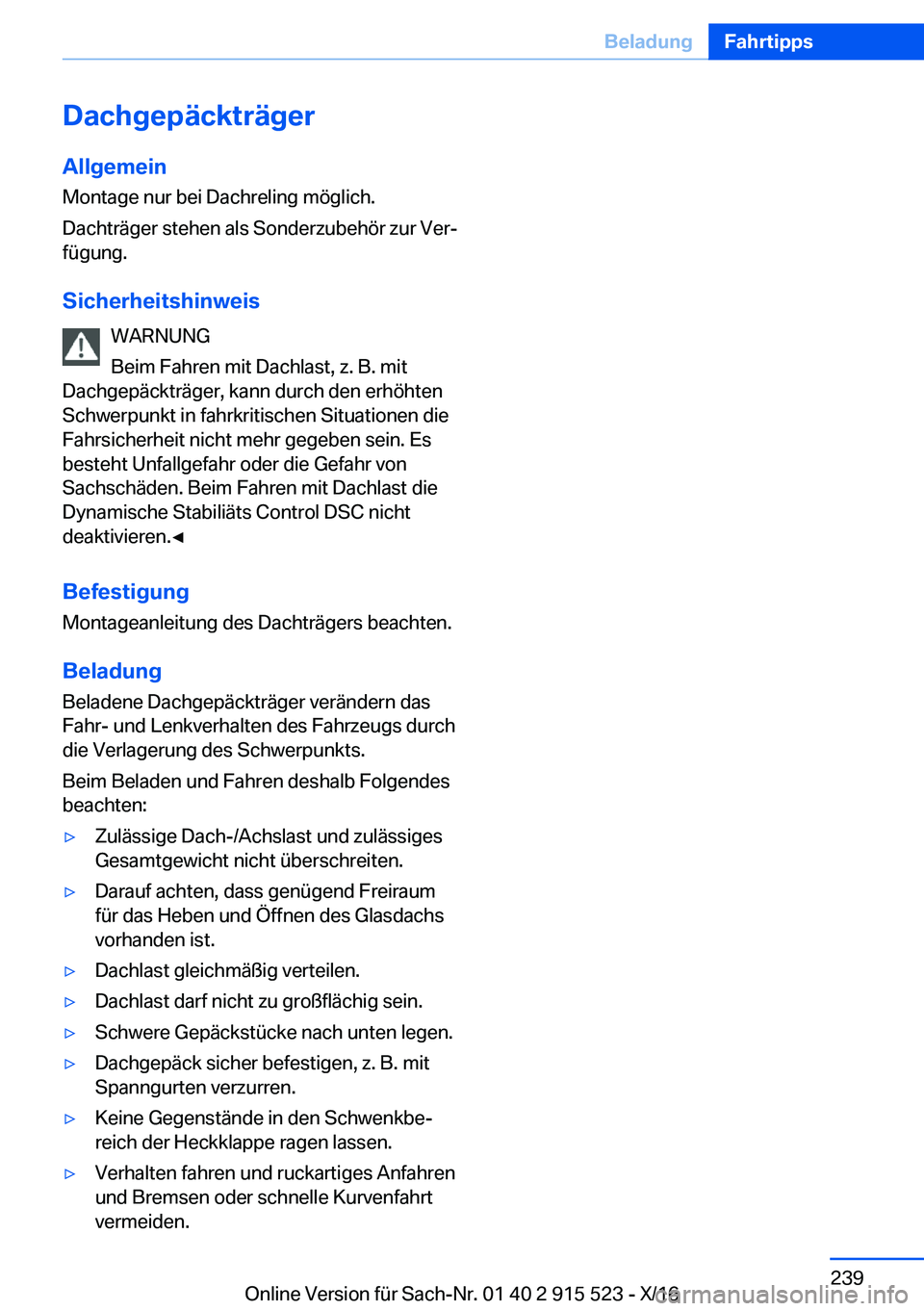 BMW X5 2017  Betriebsanleitungen (in German) �D�a�c�h�g�e�p�