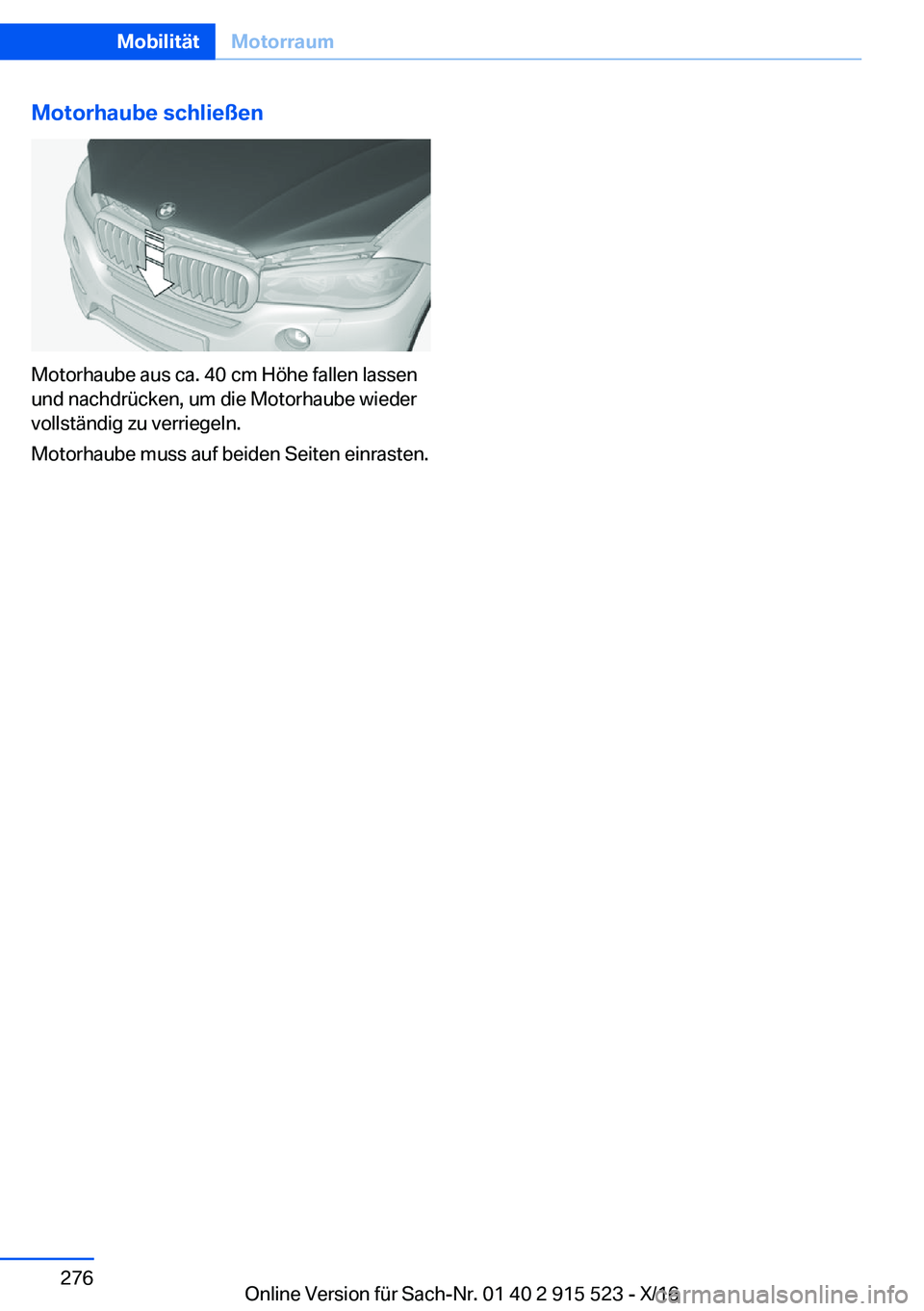 BMW X5 2017  Betriebsanleitungen (in German) �M�o�t�o�r�h�a�u�b�e��s�c�h�l�i�e�