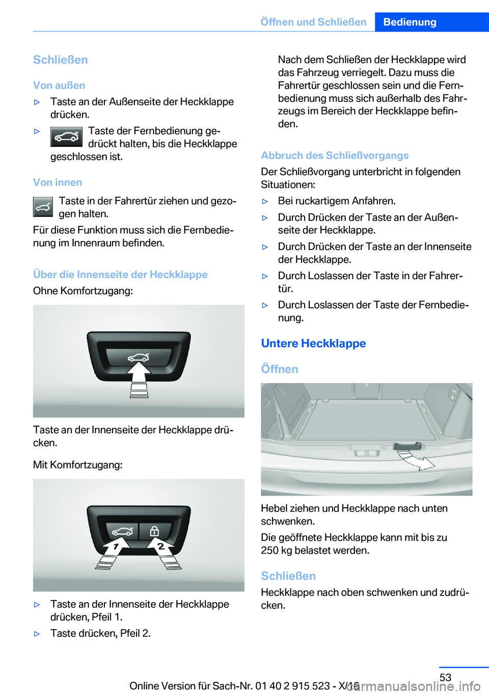BMW X5 2017  Betriebsanleitungen (in German) �S�c�h�l�i�e�