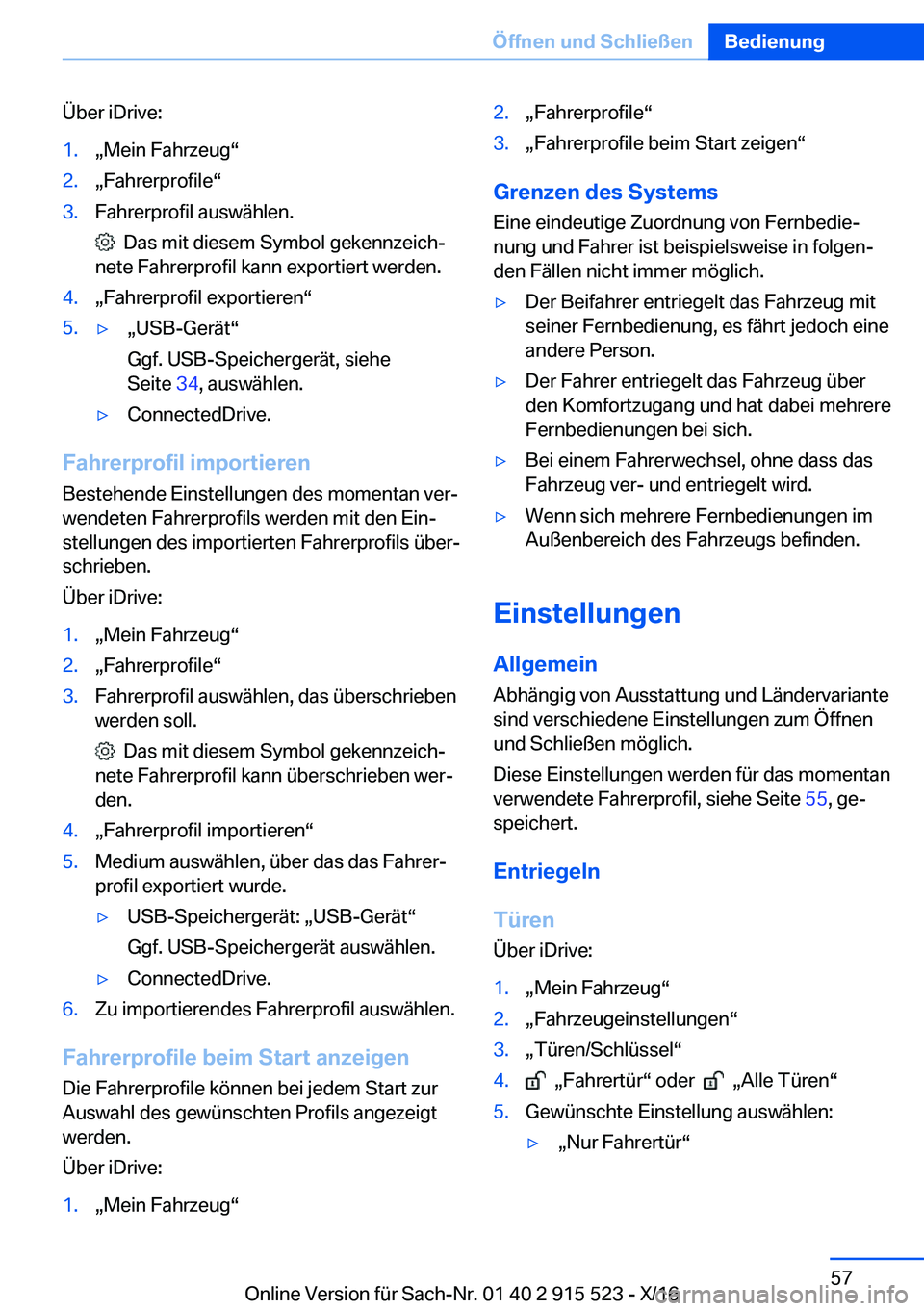 BMW X5 2017  Betriebsanleitungen (in German) �