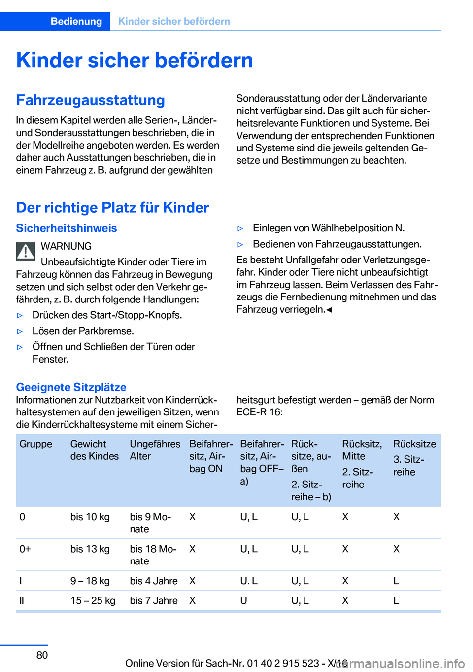 BMW X5 2017  Betriebsanleitungen (in German) �K�i�n�d�e�r��s�i�c�h�e�r��b�e�f�