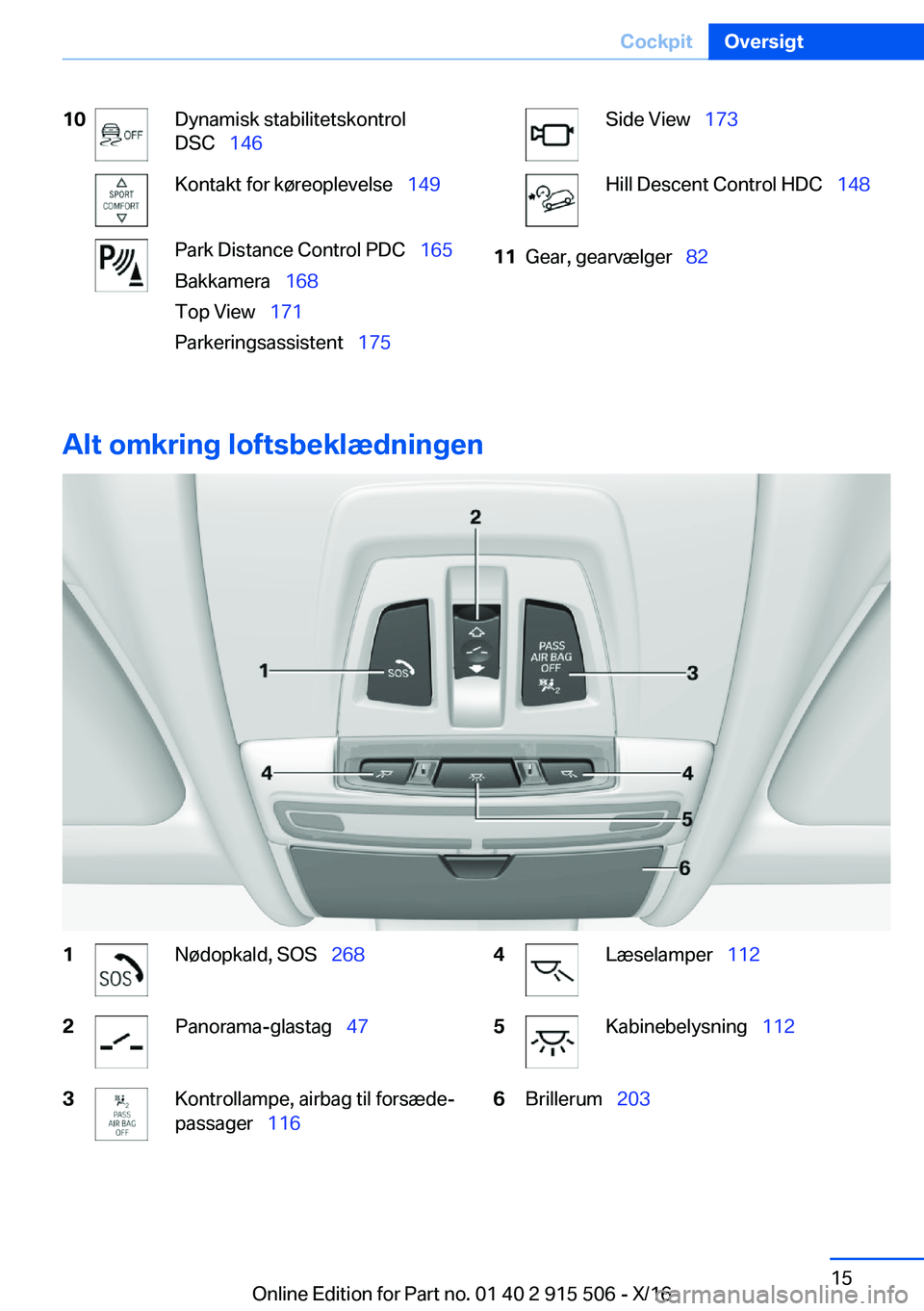 BMW X5 2017  InstruktionsbØger (in Danish) �1�0�D�y�n�a�m�i�s�k� �s�t�a�b�i�l�i�t�e�t�s�k�o�n�t�r�o�l
�D�S�C\_ �1�4�6�K�o�n�t�a�k�t� �f�o�r� �k�