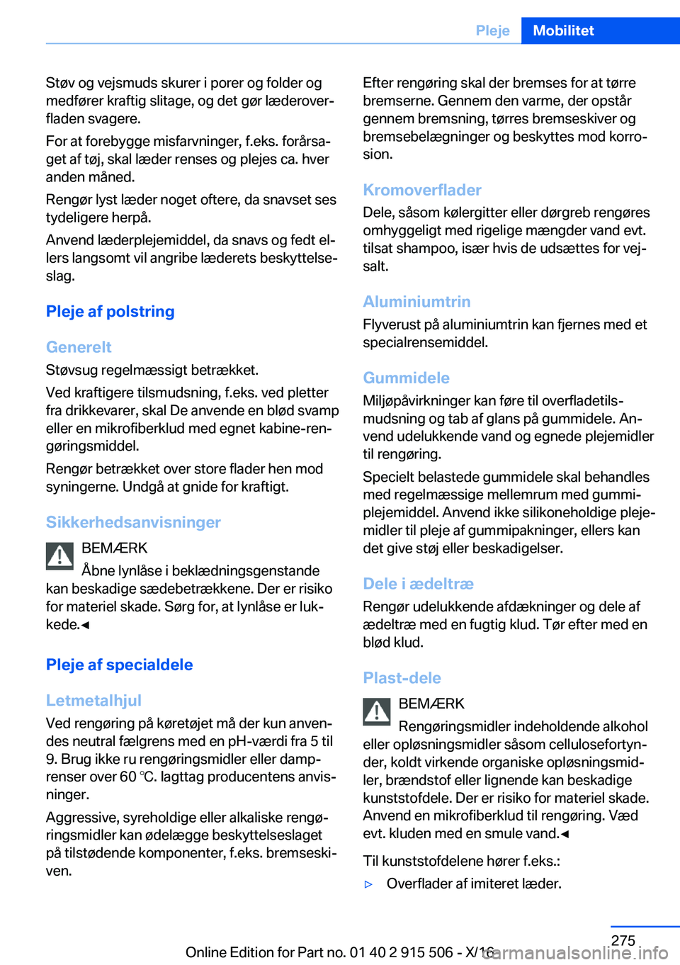 BMW X5 2017  InstruktionsbØger (in Danish)  S t 