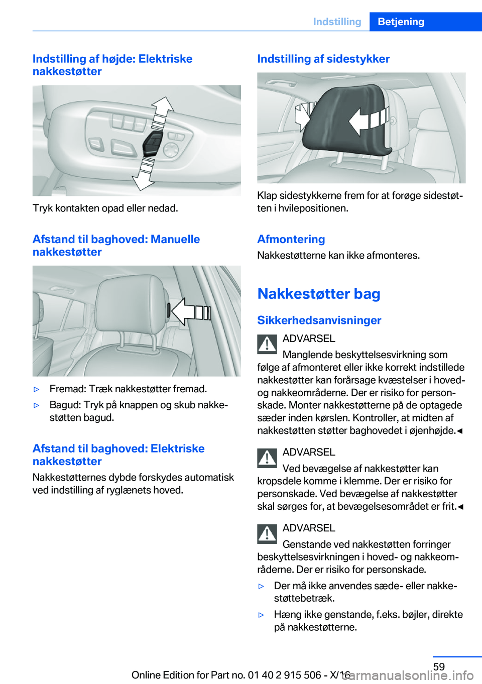 BMW X5 2017  InstruktionsbØger (in Danish) �I�n�d�s�t�i�l�l�i�n�g��a�f��h�