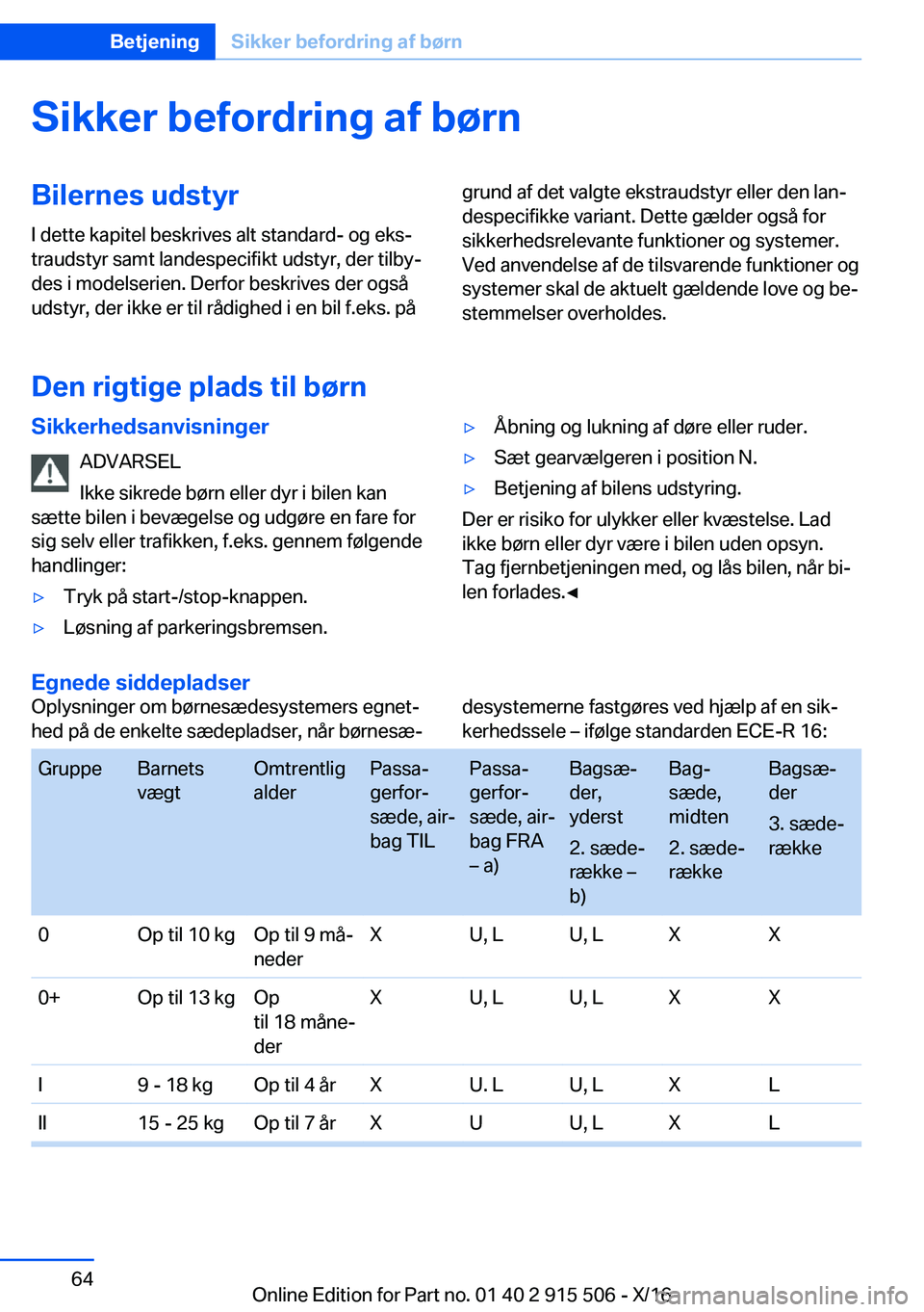 BMW X5 2017  InstruktionsbØger (in Danish) �S�i�k�k�e�r��b�e�f�o�r�d�r�i�n�g��a�f��b�