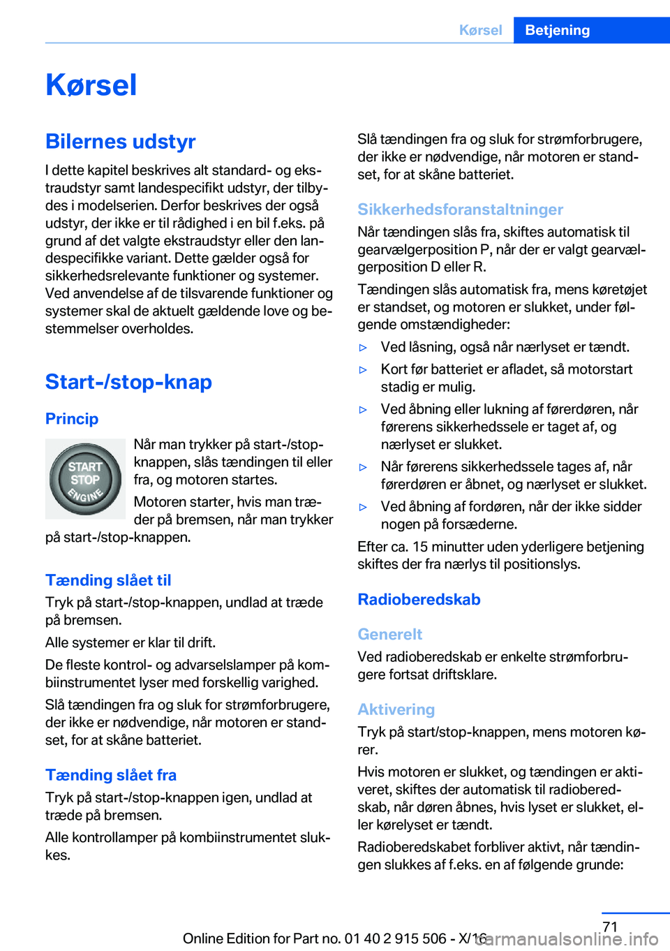 BMW X5 2017  InstruktionsbØger (in Danish) �K�