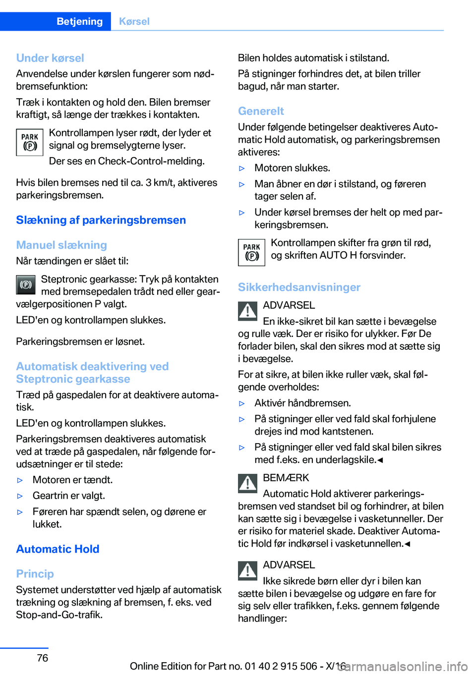 BMW X5 2017  InstruktionsbØger (in Danish) �U�n�d�e�r��k�