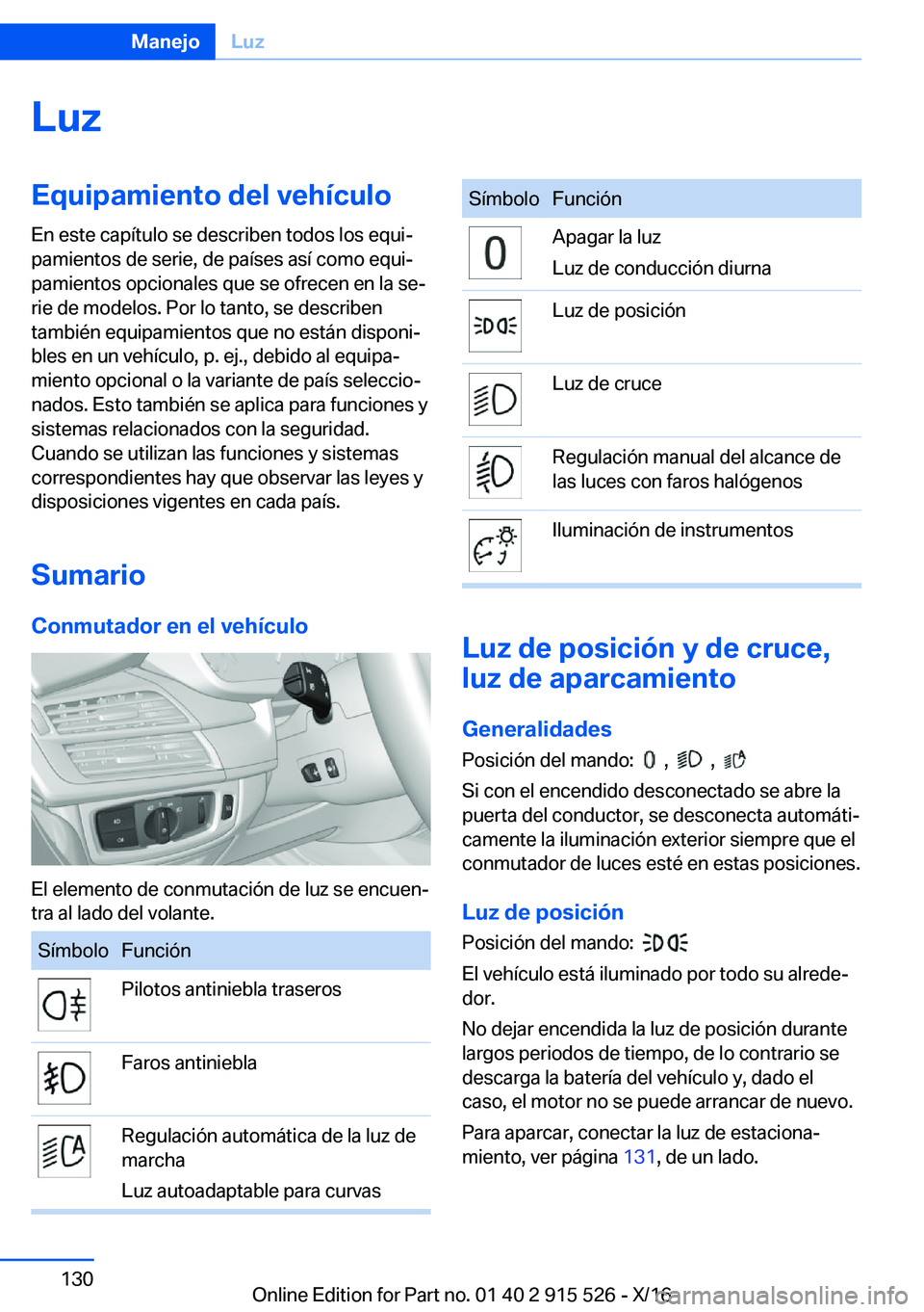 BMW X5 2017  Manuales de Empleo (in Spanish) �L�u�z�E�q�u�i�p�a�m�i�e�n�t�o��d�e�l��v�e�h�