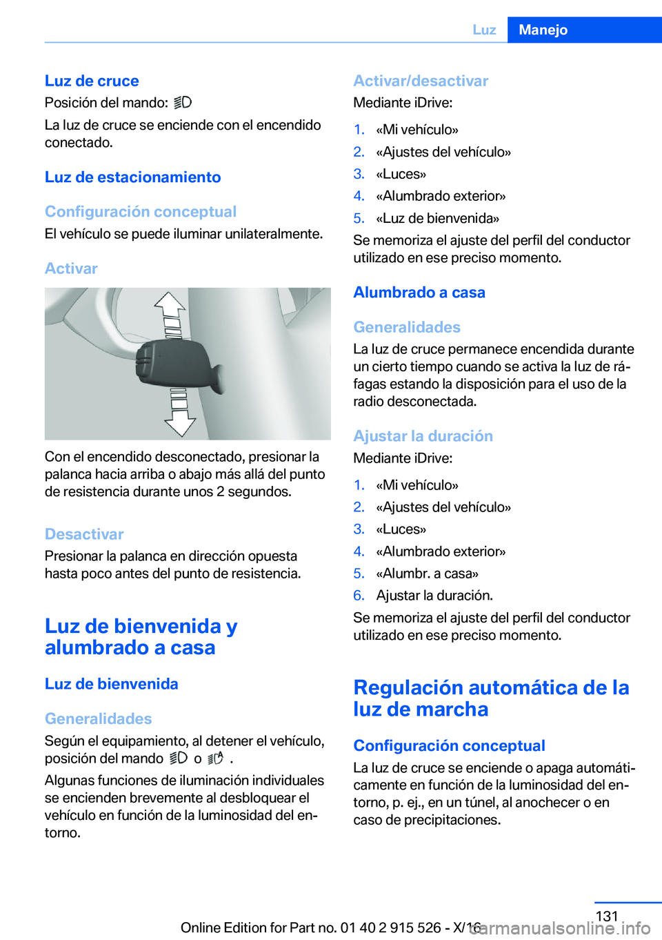 BMW X5 2017  Manuales de Empleo (in Spanish) �L�u�z��d�e��c�r�u�c�e�P�o�s�i�c�i�