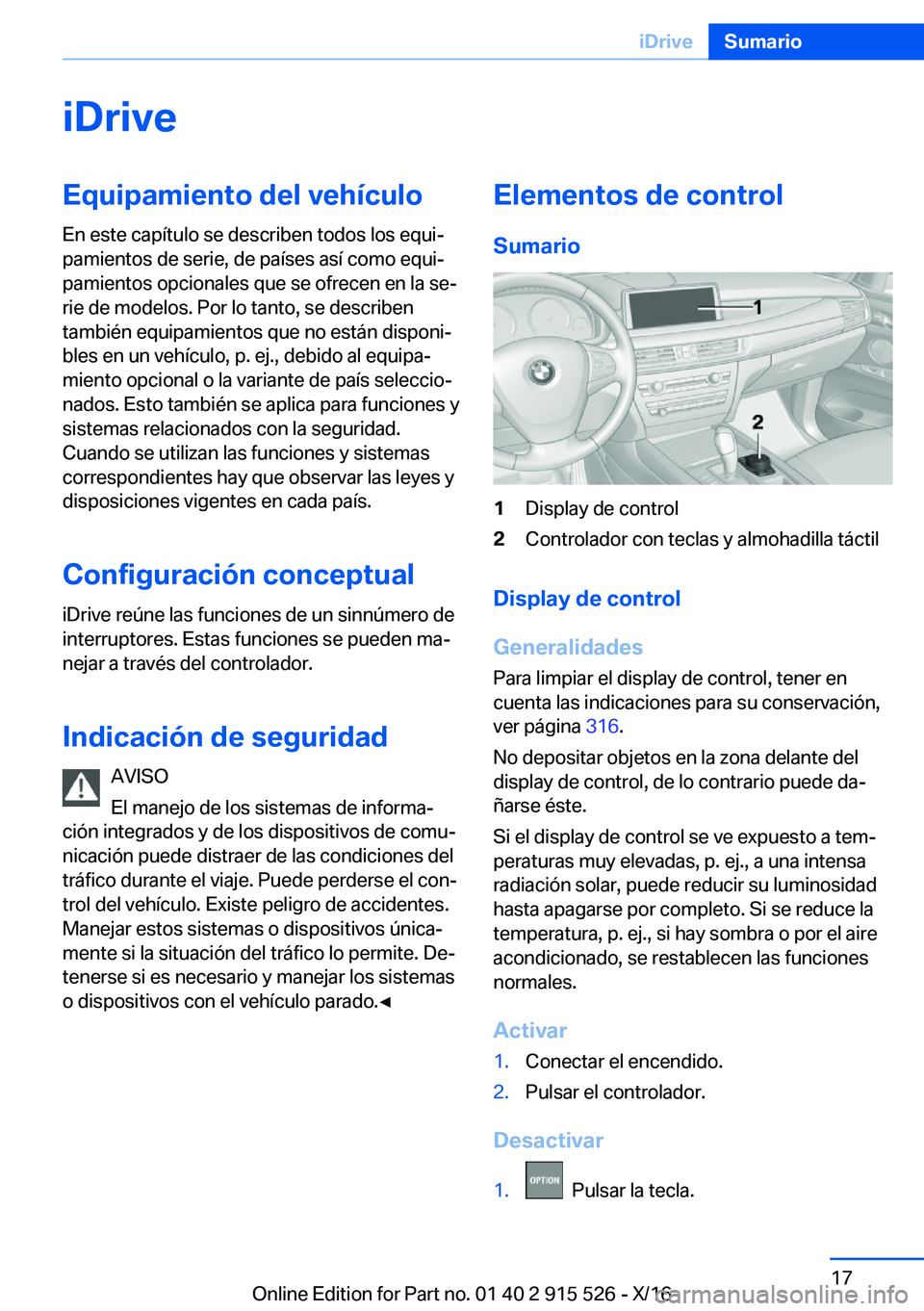 BMW X5 2017  Manuales de Empleo (in Spanish) �i�D�r�i�v�e�E�q�u�i�p�a�m�i�e�n�t�o��d�e�l��v�e�h�