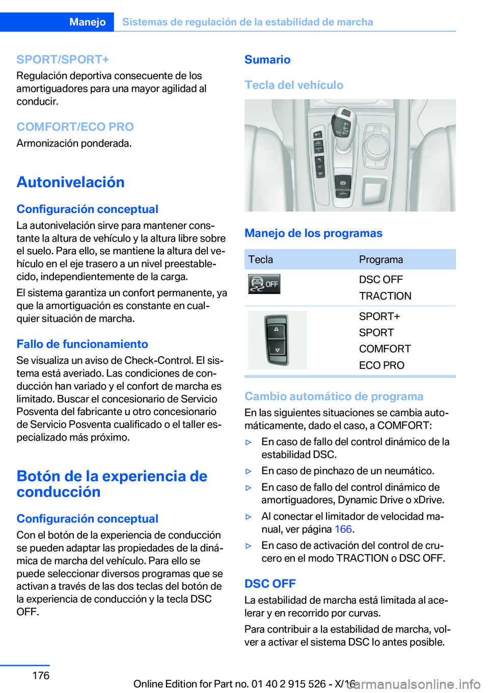 BMW X5 2017  Manuales de Empleo (in Spanish) �S�P�O�R�T�/�S�P�O�R�T�+
�R�e�g�u�l�a�c�i�