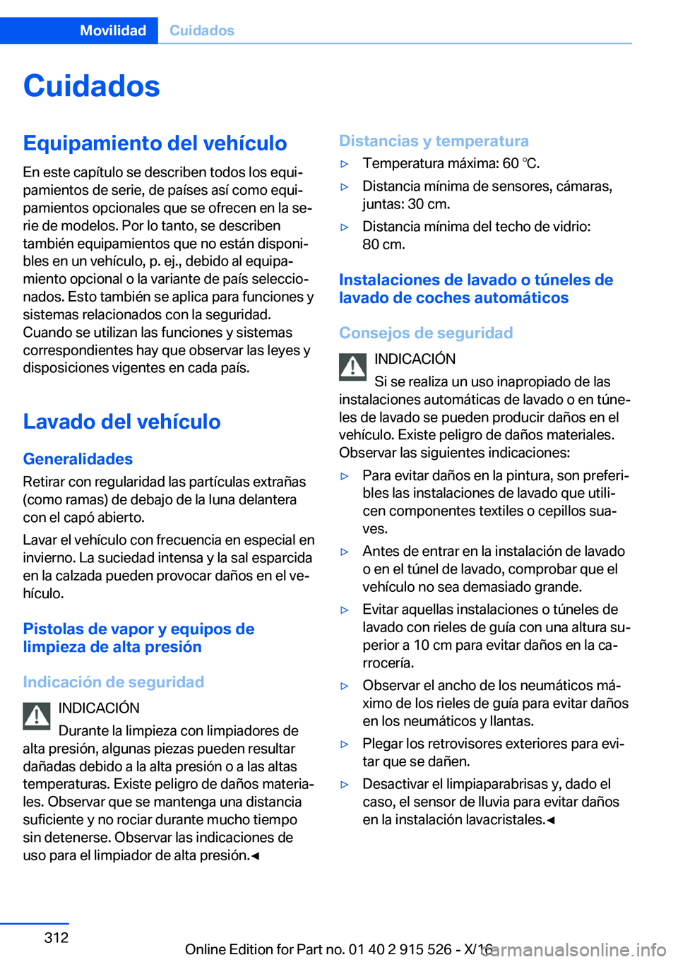 BMW X5 2017  Manuales de Empleo (in Spanish) �C�u�i�d�a�d�o�s�E�q�u�i�p�a�m�i�e�n�t�o��d�e�l��v�e�h�