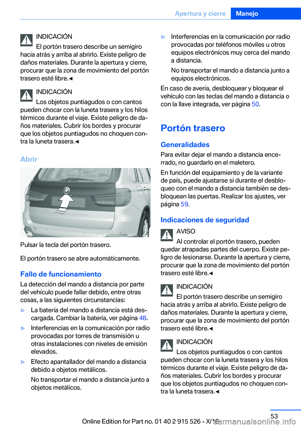 BMW X5 2017  Manuales de Empleo (in Spanish) �I�N�D�I�C�A�C�I�