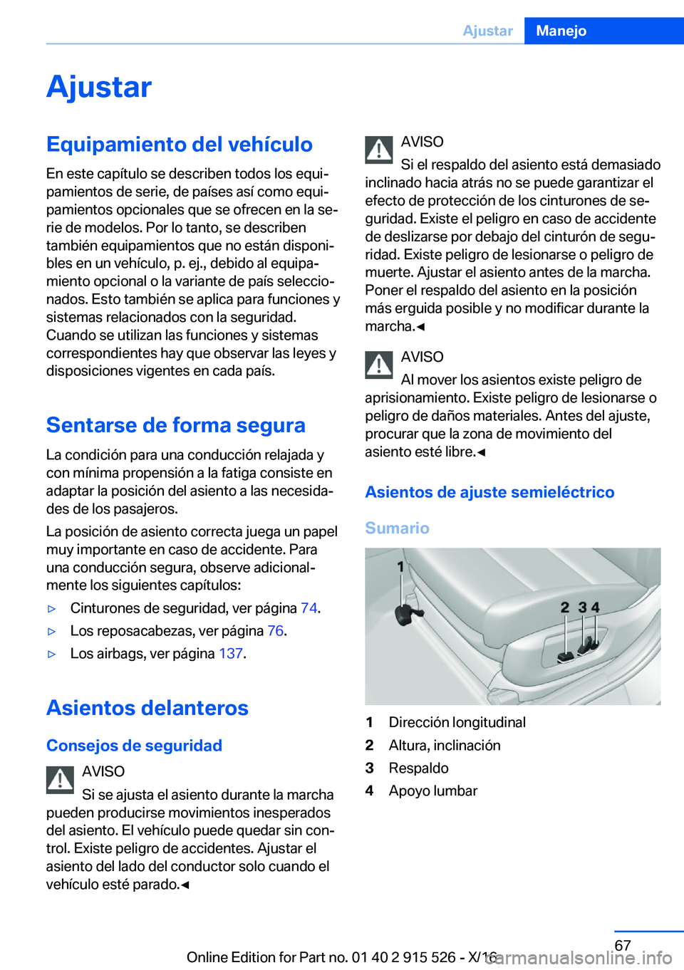 BMW X5 2017  Manuales de Empleo (in Spanish) �A�j�u�s�t�a�r�E�q�u�i�p�a�m�i�e�n�t�o��d�e�l��v�e�h�