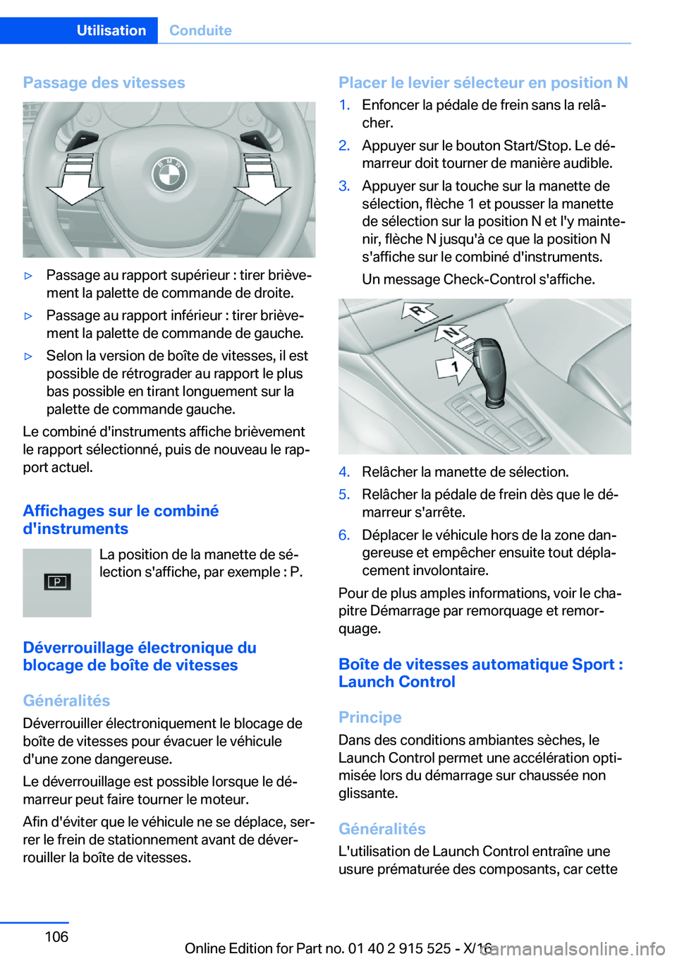 BMW X5 2017  Notices Demploi (in French) �P�a�s�s�a�g�e��d�e�s��v�i�t�e�s�s�e�s'y�P�a�s�s�a�g�e� �a�u� �r�a�p�p�o�r�t� �s�u�p�é�r�i�e�u�r� �:� �t�i�r�e�r� �b�r�i�è�v�ej
�m�e�n�t� �l�a� �p�a�l�e�t�t�e� �d�e� �c�o�m�m�a�n�d�e� �d�e� �