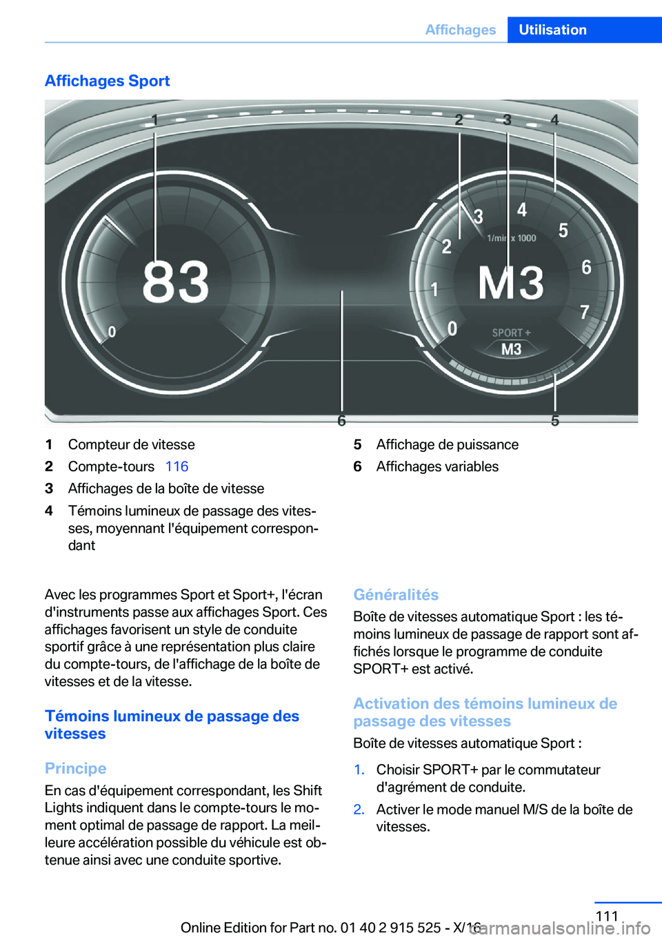 BMW X5 2017  Notices Demploi (in French) �A�f�f�i�c�h�a�g�e�s��S�p�o�r�t�1�C�o�m�p�t�e�u�r� �d�e� �v�i�t�e�s�s�e�2�C�o�m�p�t�e�-�t�o�u�r�s\_�1�1�6�3�A�f�f�i�c�h�a�g�e�s� �d�e� �l�a� �b�o�î�t�e� �d�e� �v�i�t�e�s�s�e�4�T�é�m�o�i�n�s� �l�u