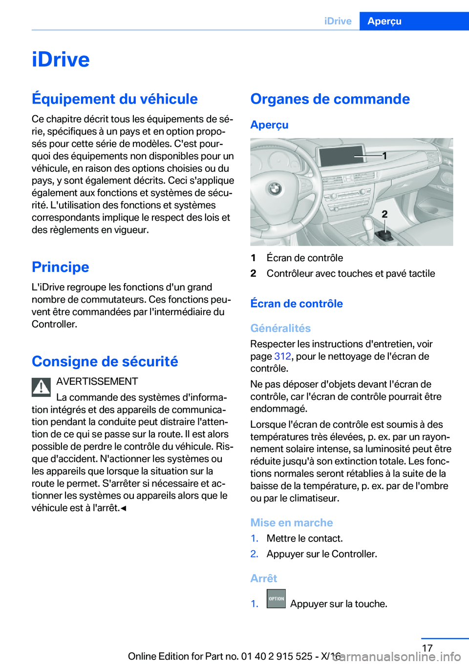 BMW X5 2017  Notices Demploi (in French) �i�D�r�i�v�e�