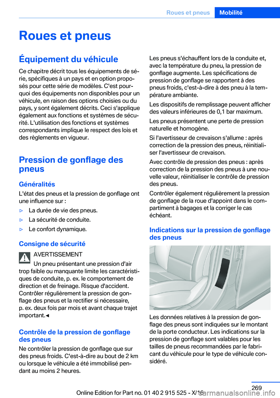 BMW X5 2017  Notices Demploi (in French) �R�o�u�e�s��e�t��p�n�e�u�s�