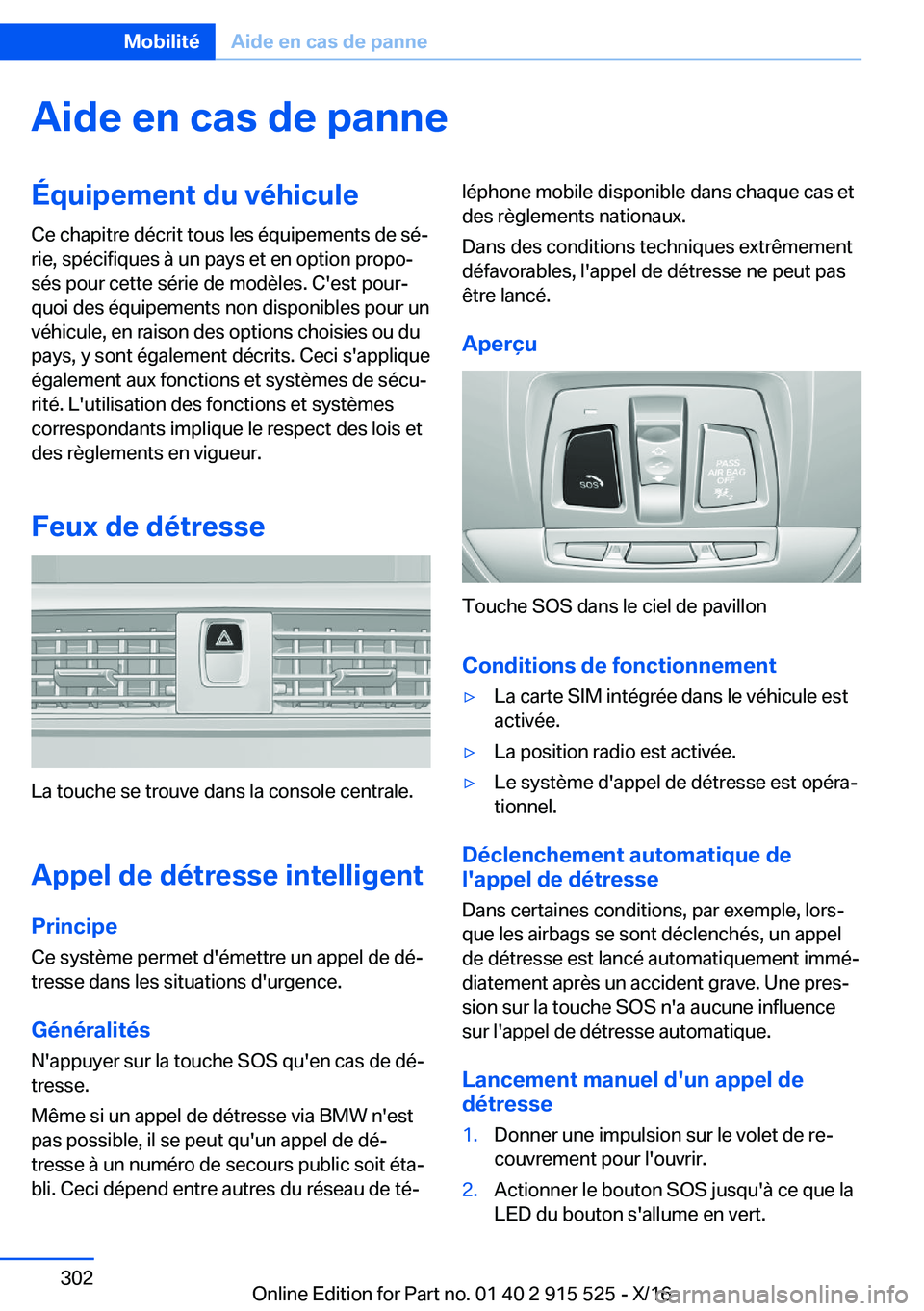 BMW X5 2017  Notices Demploi (in French) �A�i�d�e��e�n��c�a�s��d�e��p�a�n�n�e�