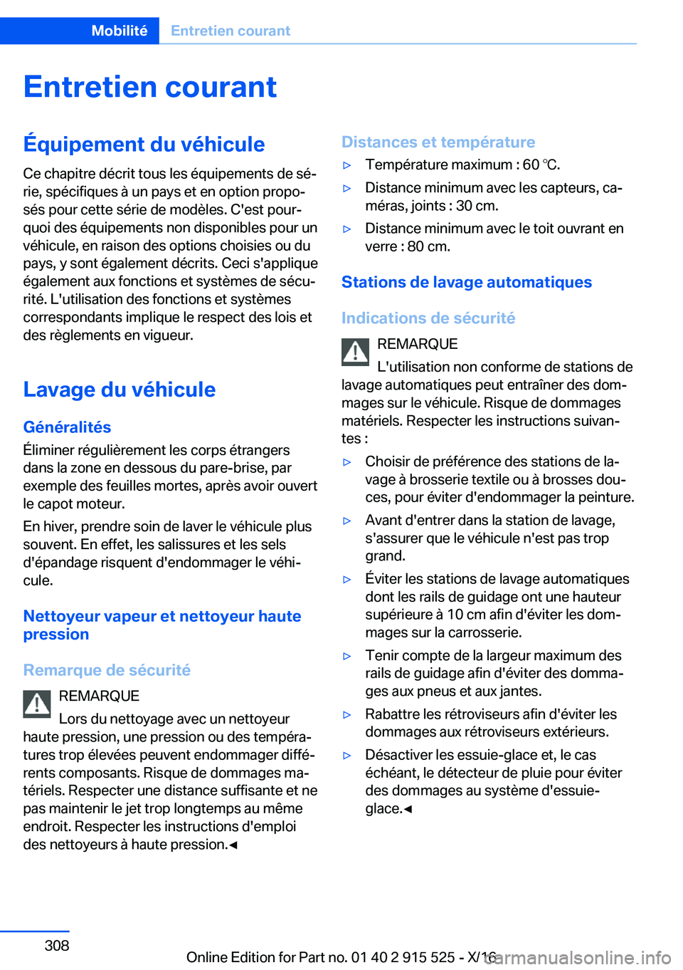 BMW X5 2017  Notices Demploi (in French) �E�n�t�r�e�t�i�e�n��c�o�u�r�a�n�t�
