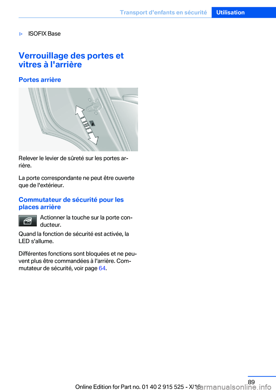 BMW X5 2017  Notices Demploi (in French) 'y�I�S�O�F�I�X� �B�a�s�e
�V�e�r�r�o�u�i�l�l�a�g�e��d�e�s��p�o�r�t�e�s��e�t
�v�i�t�r�e�s��